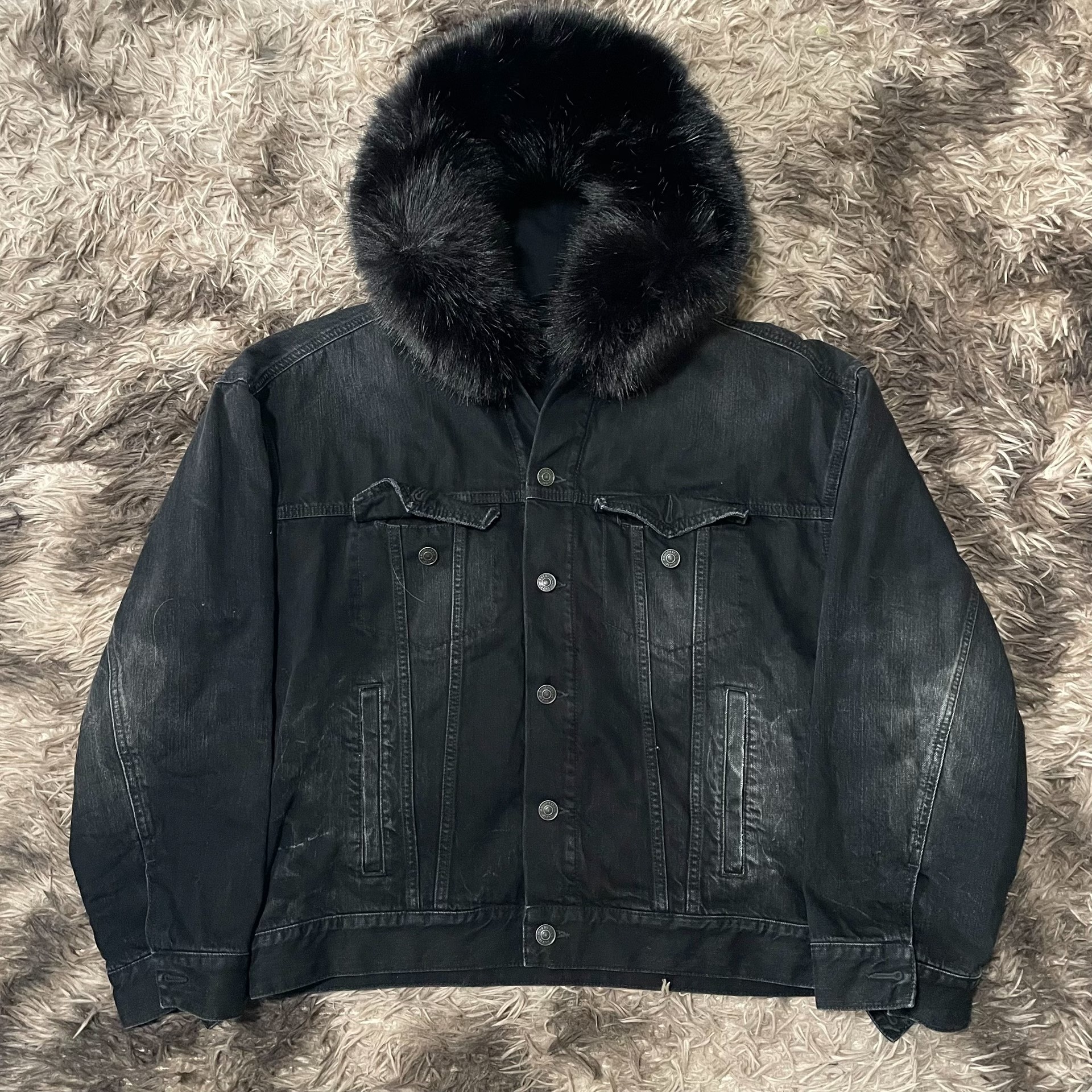 Balenciaga Boxy Fur Hood Denim Jacket