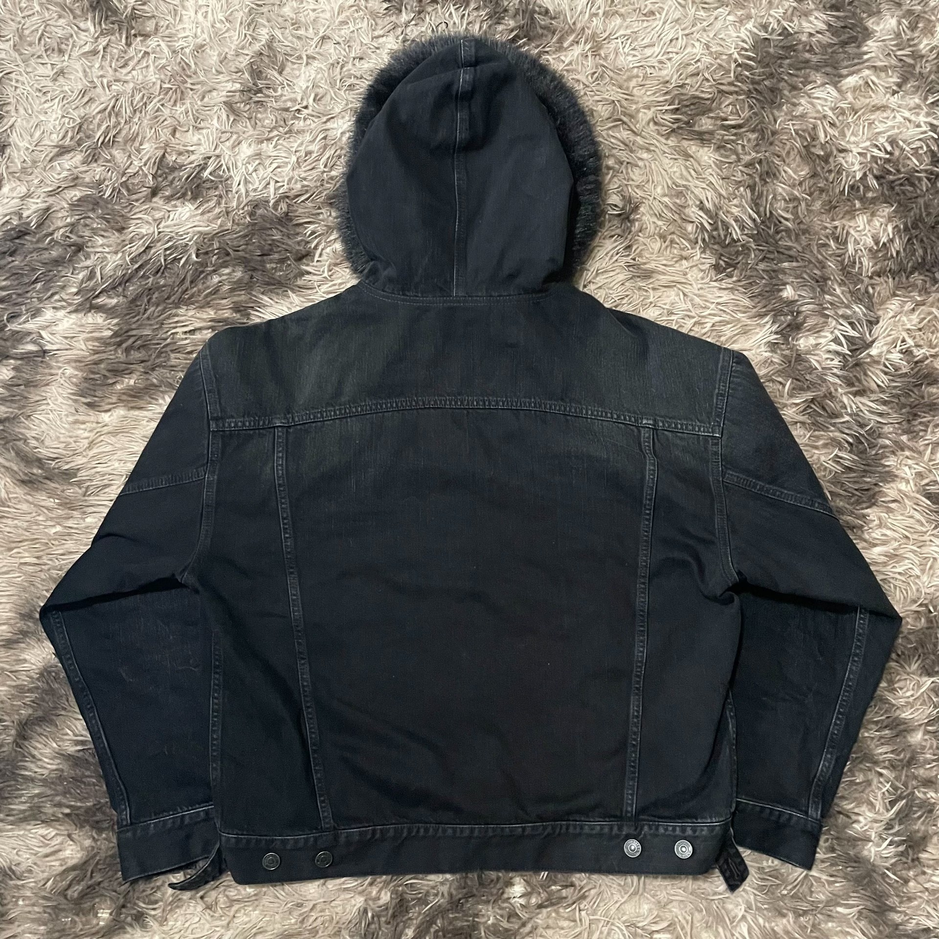 Balenciaga Boxy Fur Hood Denim Jacket — front