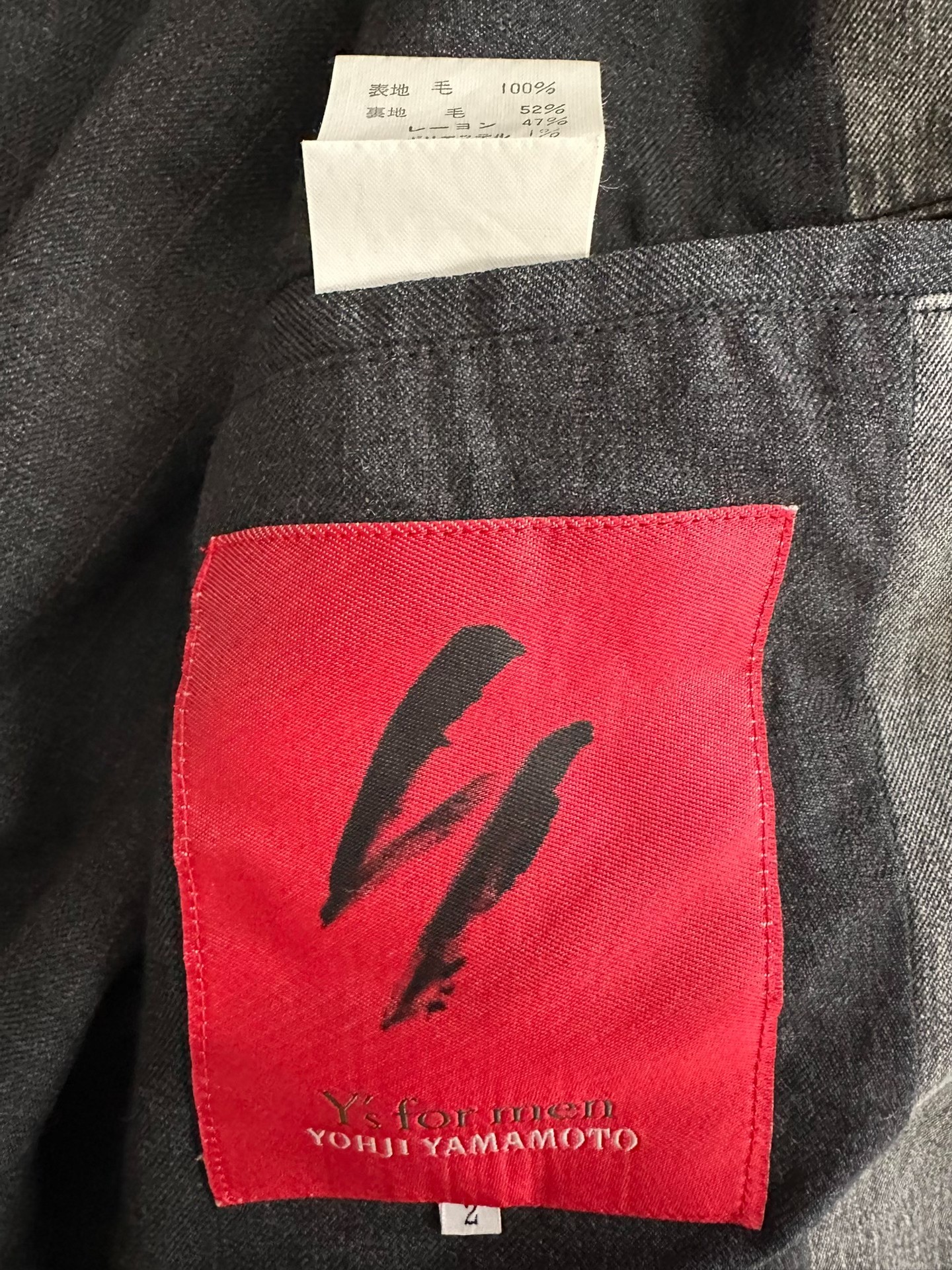 Y's for Men Yohji Wool Coat — label