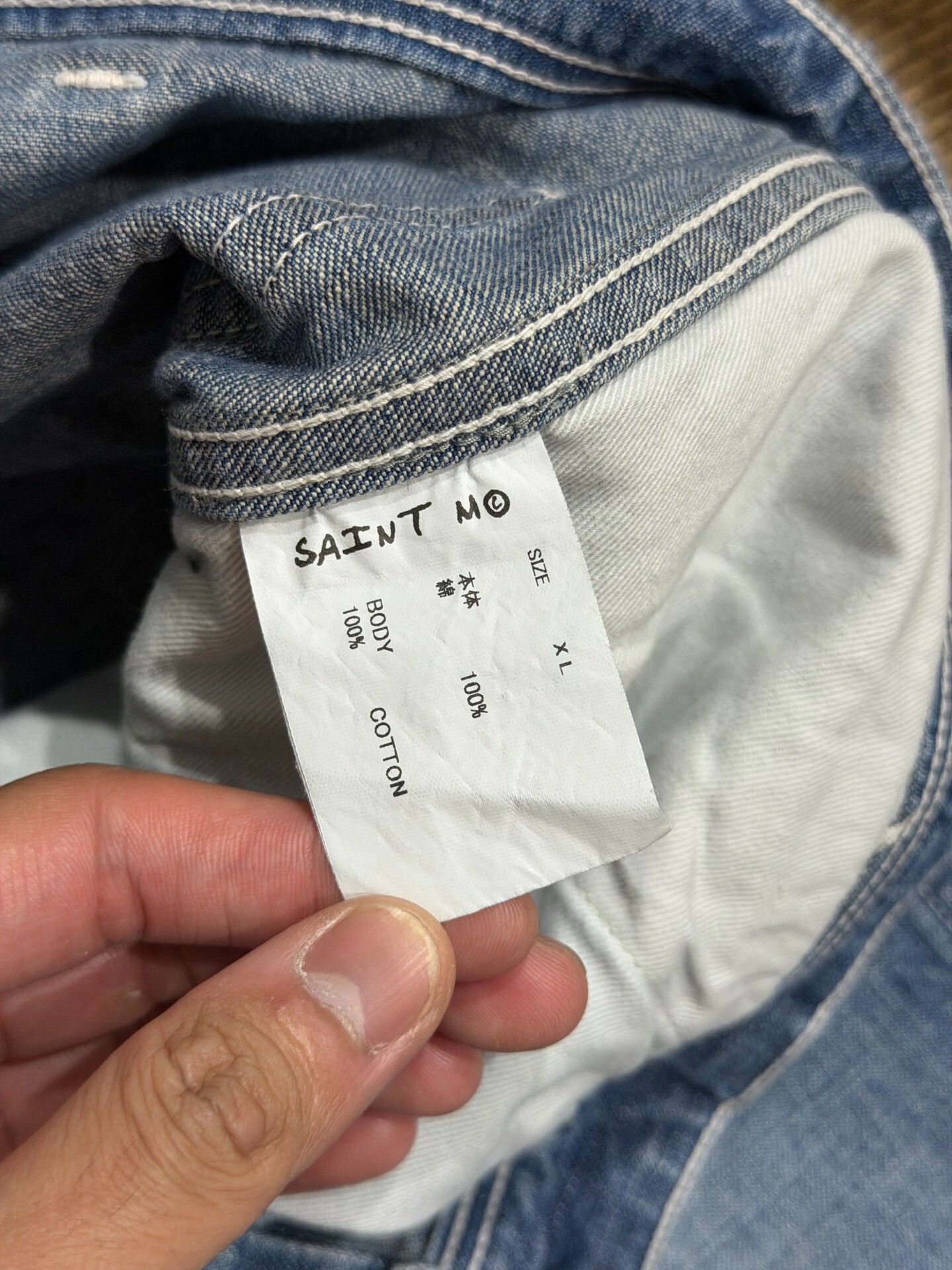 Saint Michael Distressed Paint Splatter Jeans — detail