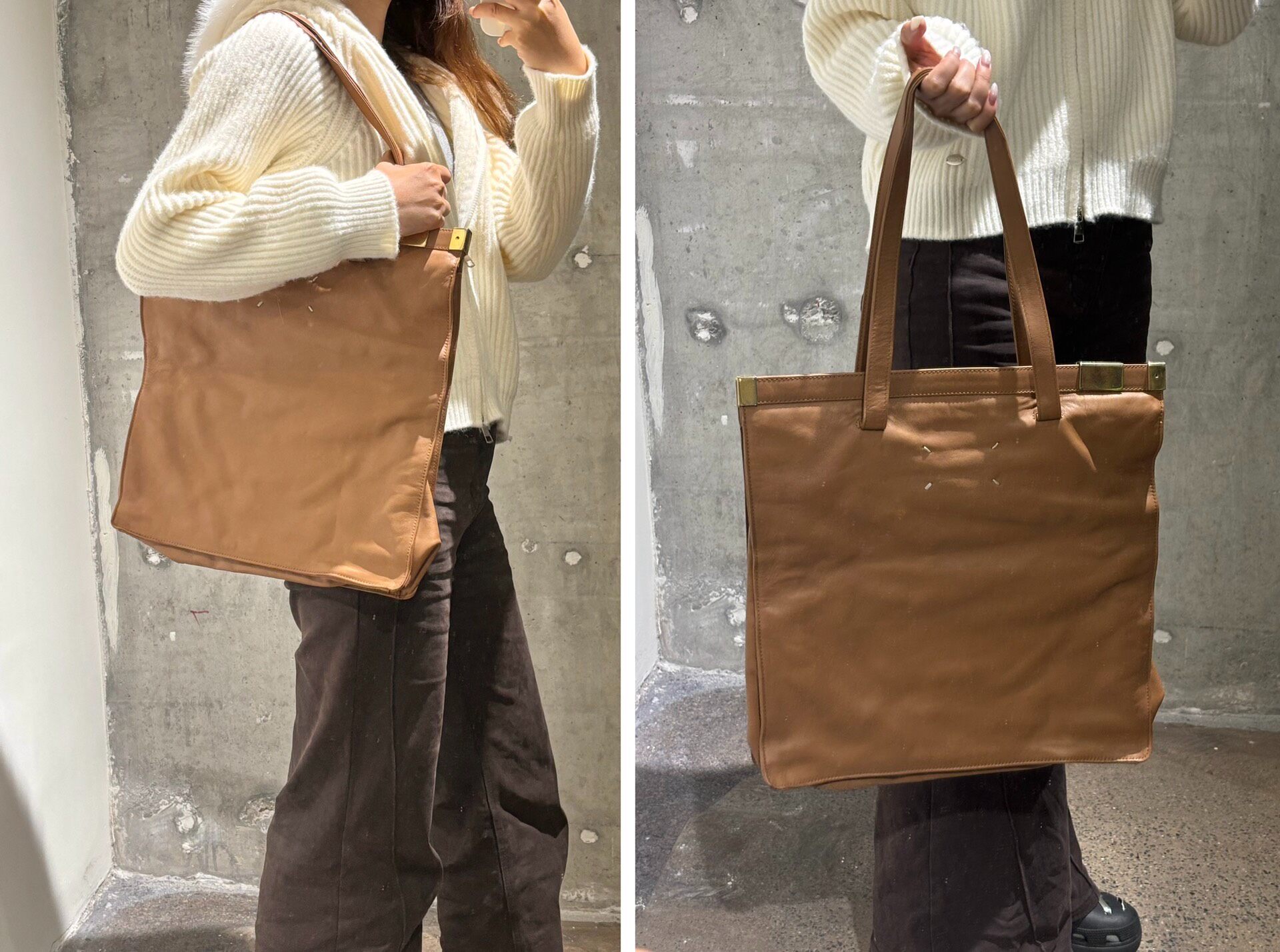 Maison Margiela Brown Leather Tote Bag — front