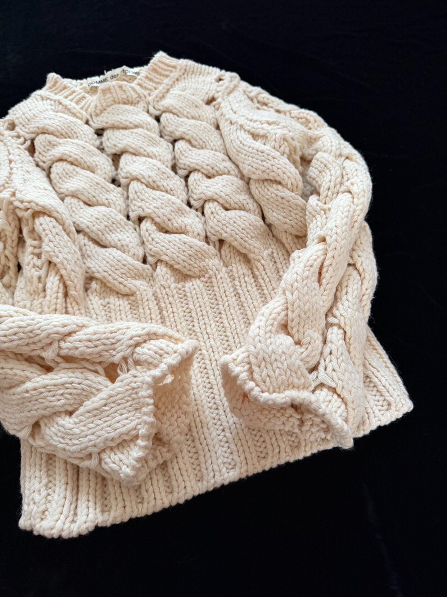 Comme des Garcons Cream Cable Knit Sweater — detail