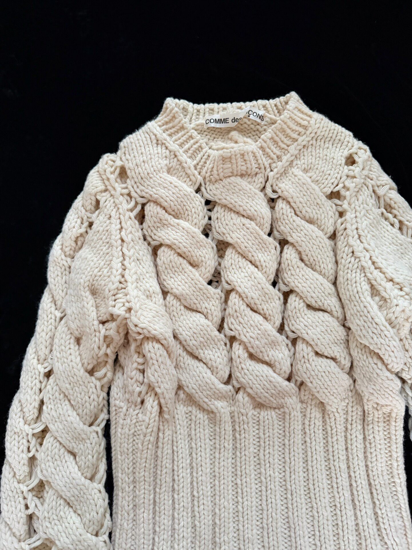 Comme des Garcons Cream Cable Knit Sweater — front