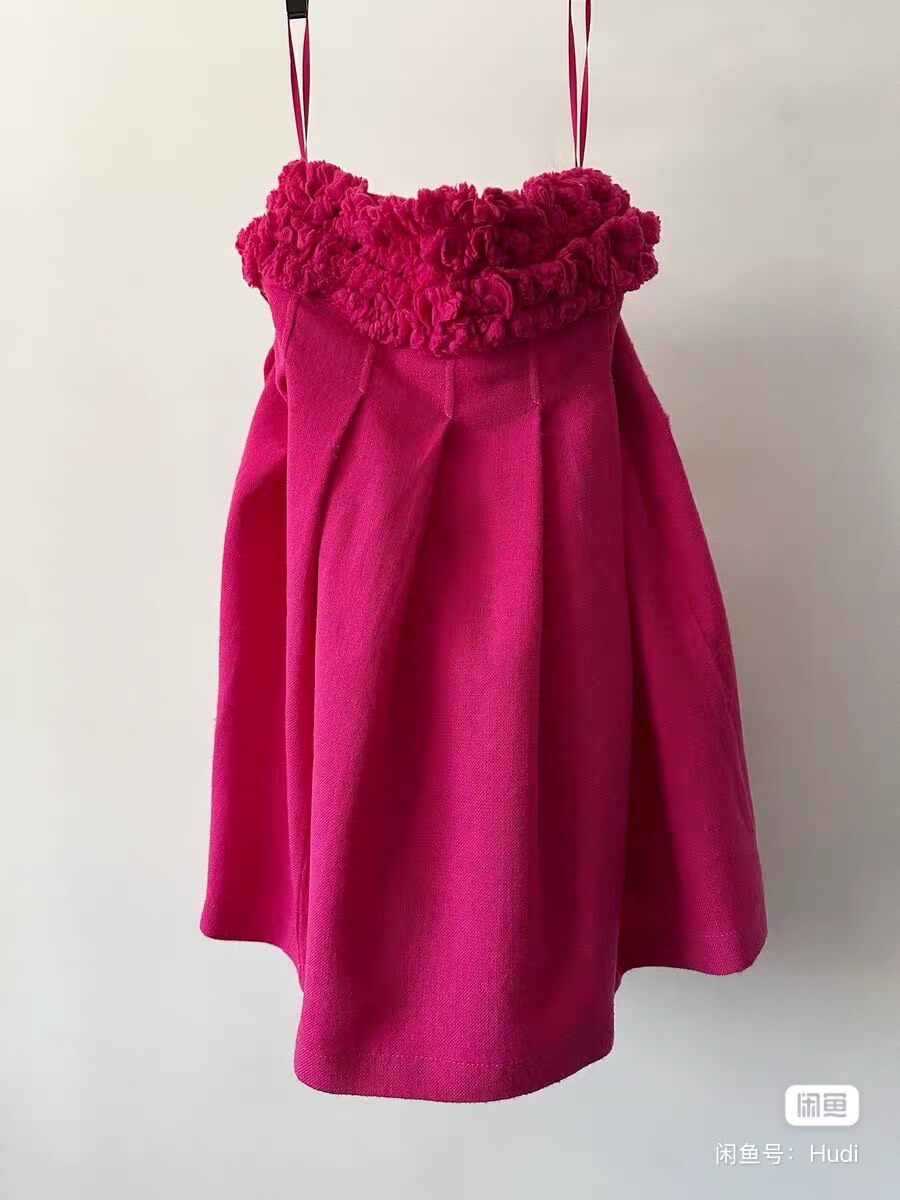 Comme des Garcons Tricot Pink Ruffled Apron Skirt — front