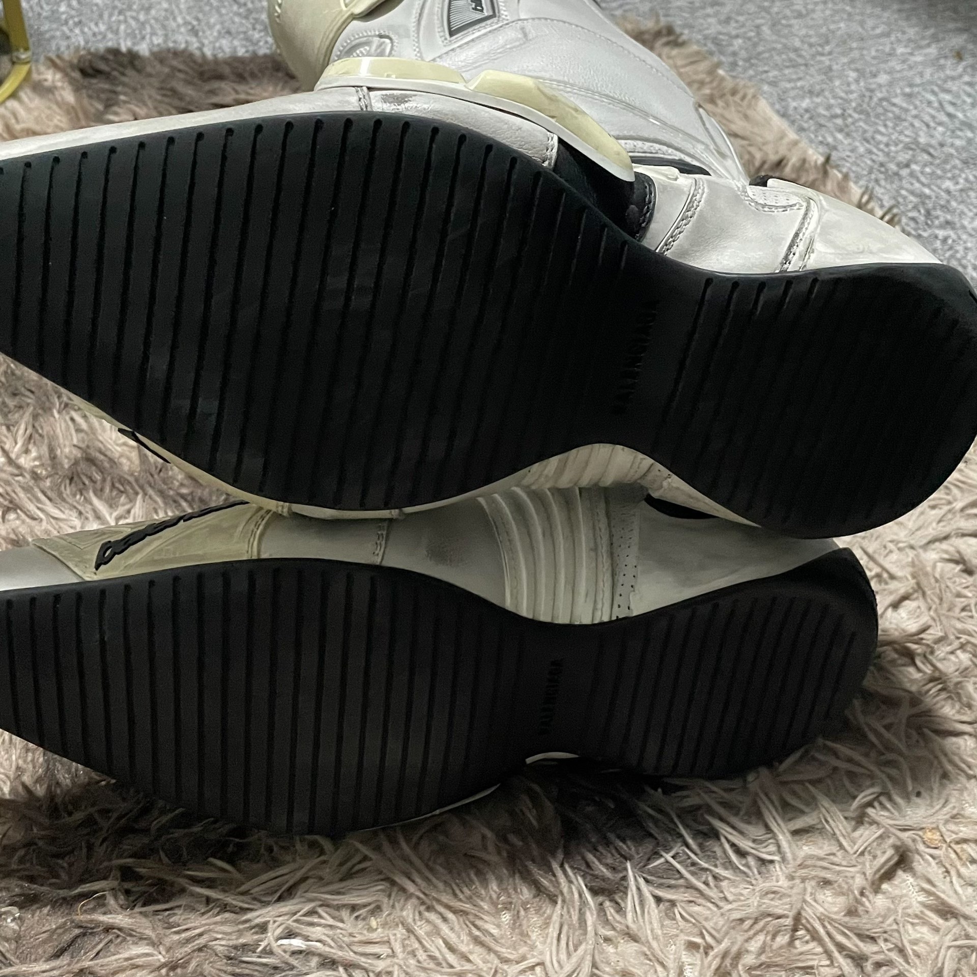 Balenciaga White Distressed Biker Boots — label