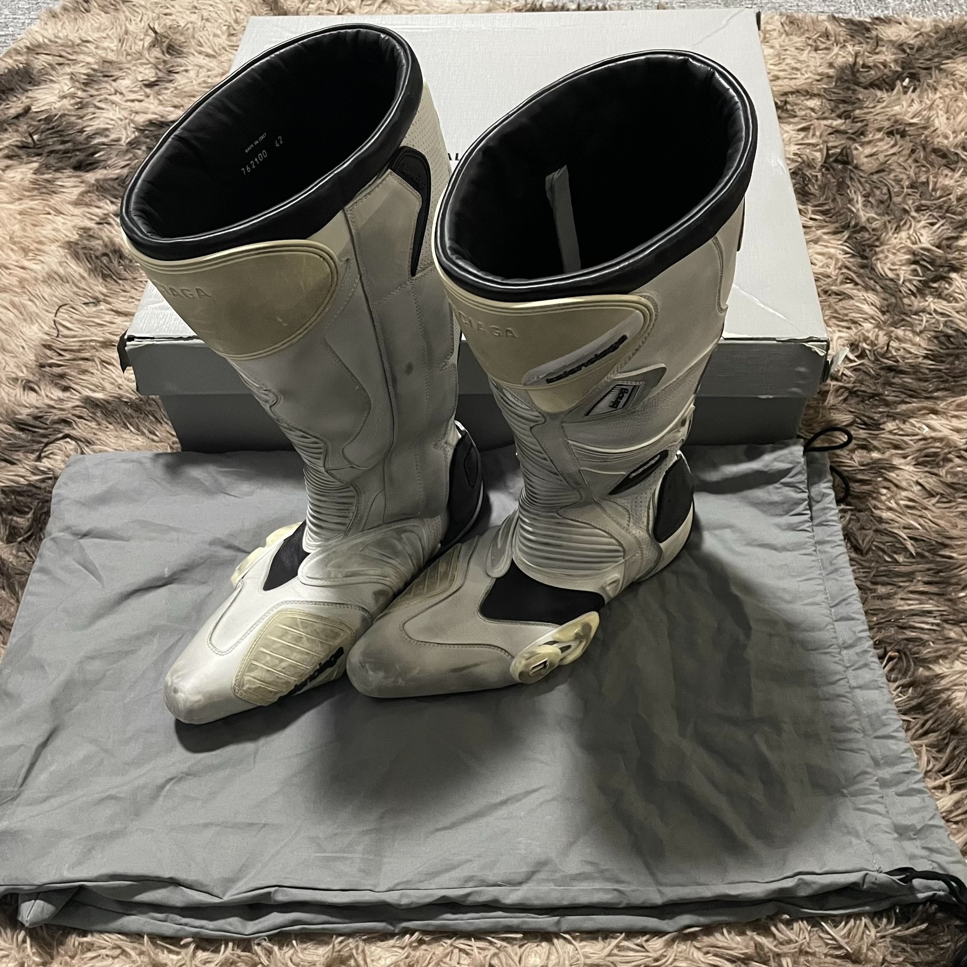 Balenciaga White Distressed Biker Boots