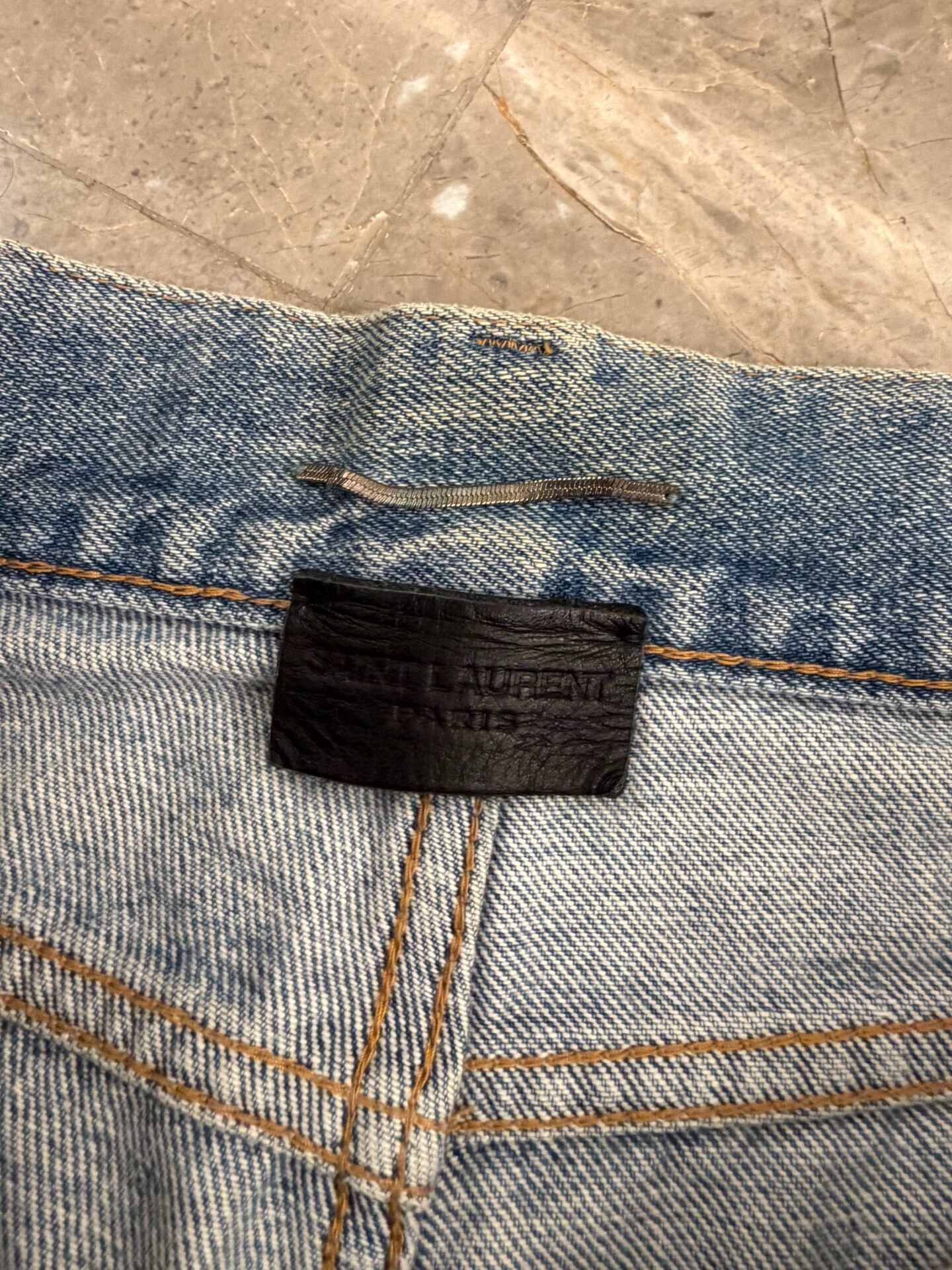 Saint Laurent D02 Blue Slim Distressed Jeans — label