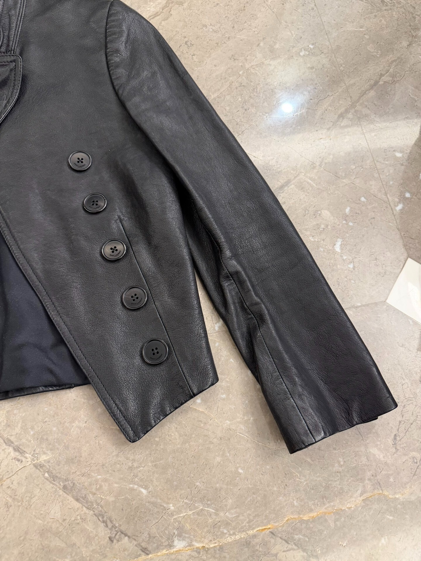 Saint Laurent Black Lambskin Leather Jacket — detail