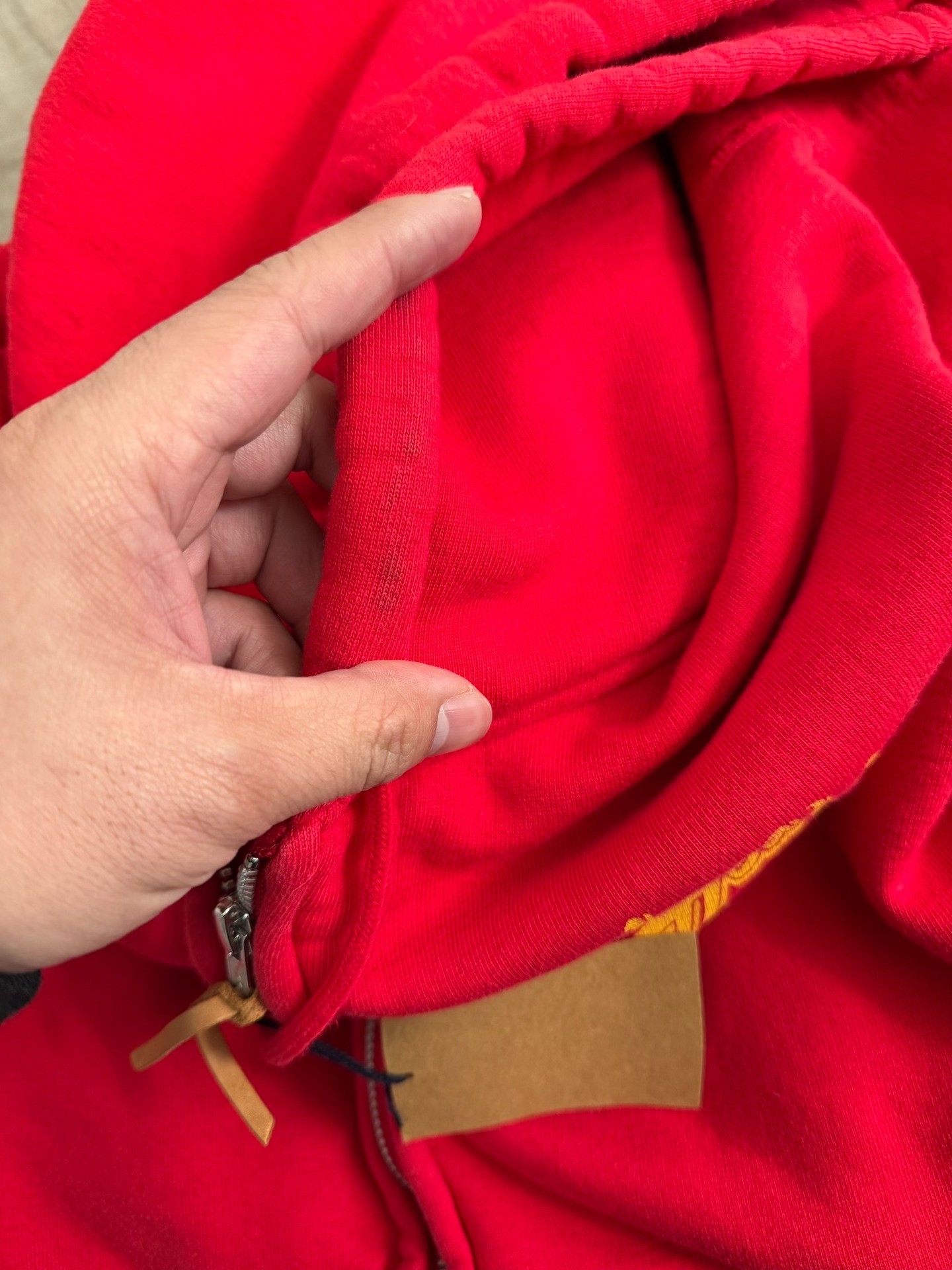Iron Heart Red Full-Zip Vintage Hoodie — label