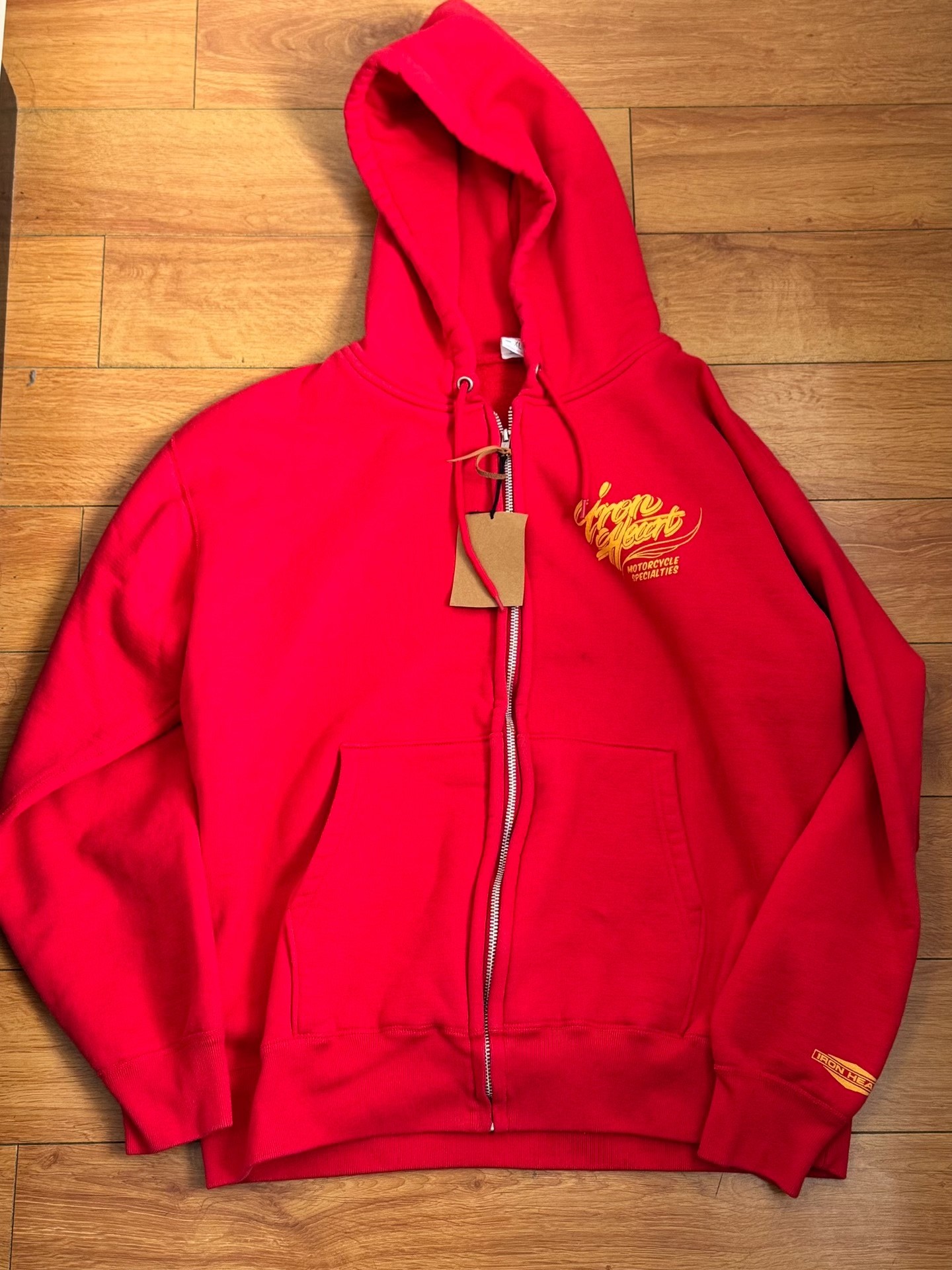 Iron Heart Red Full-Zip Vintage Hoodie