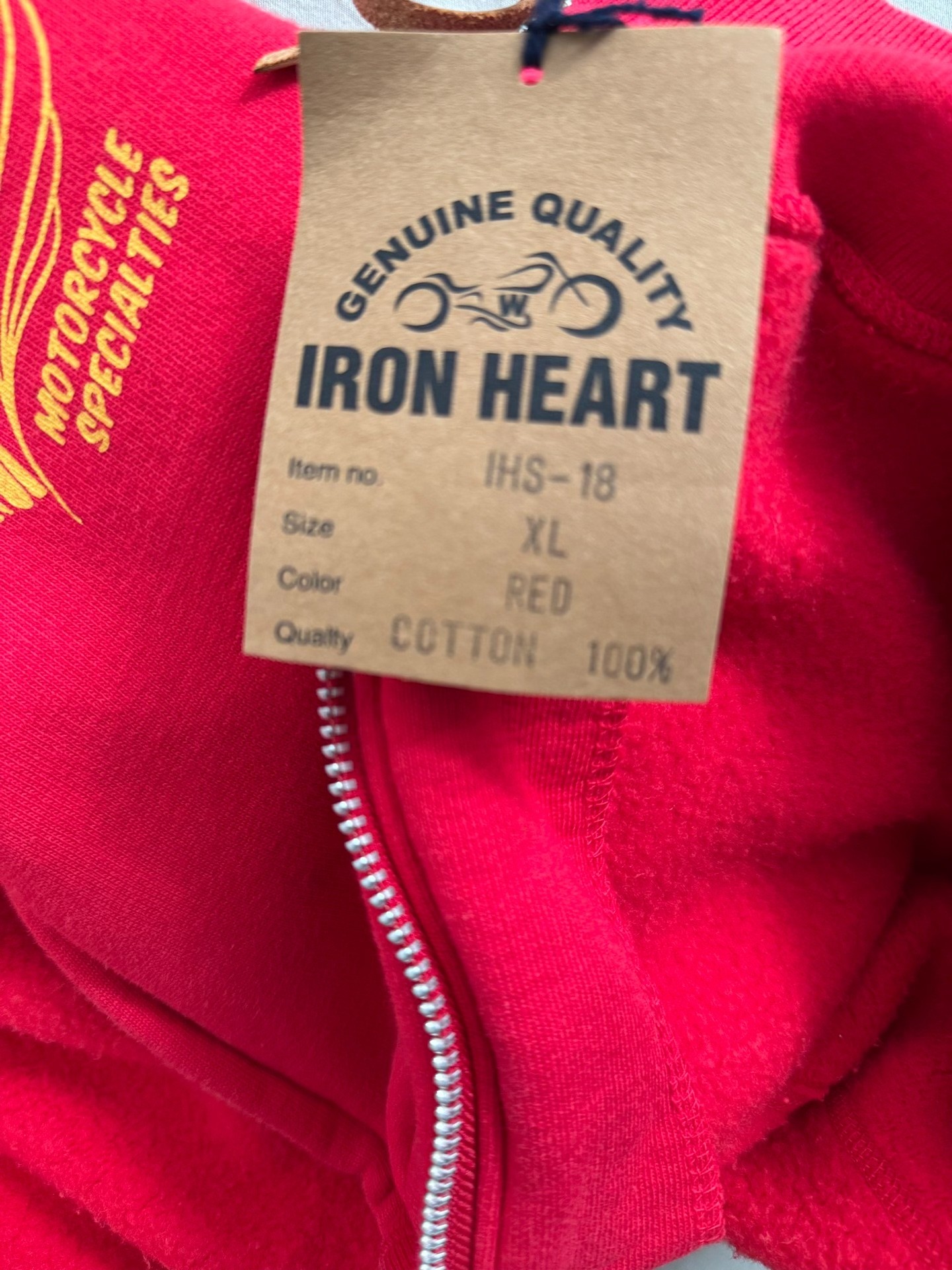 Iron Heart Red Full-Zip Vintage Hoodie — back