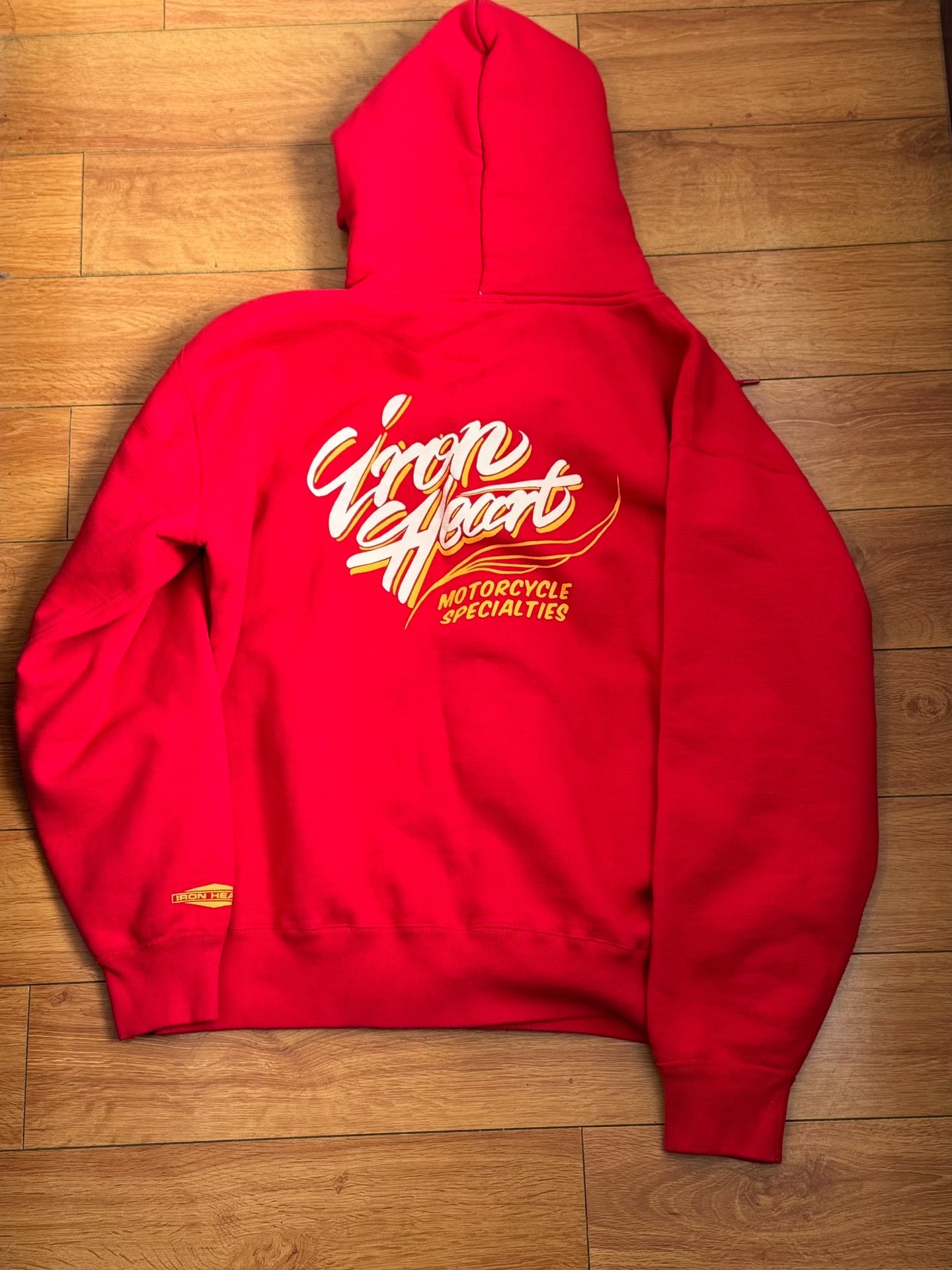 Iron Heart Red Full-Zip Vintage Hoodie — front