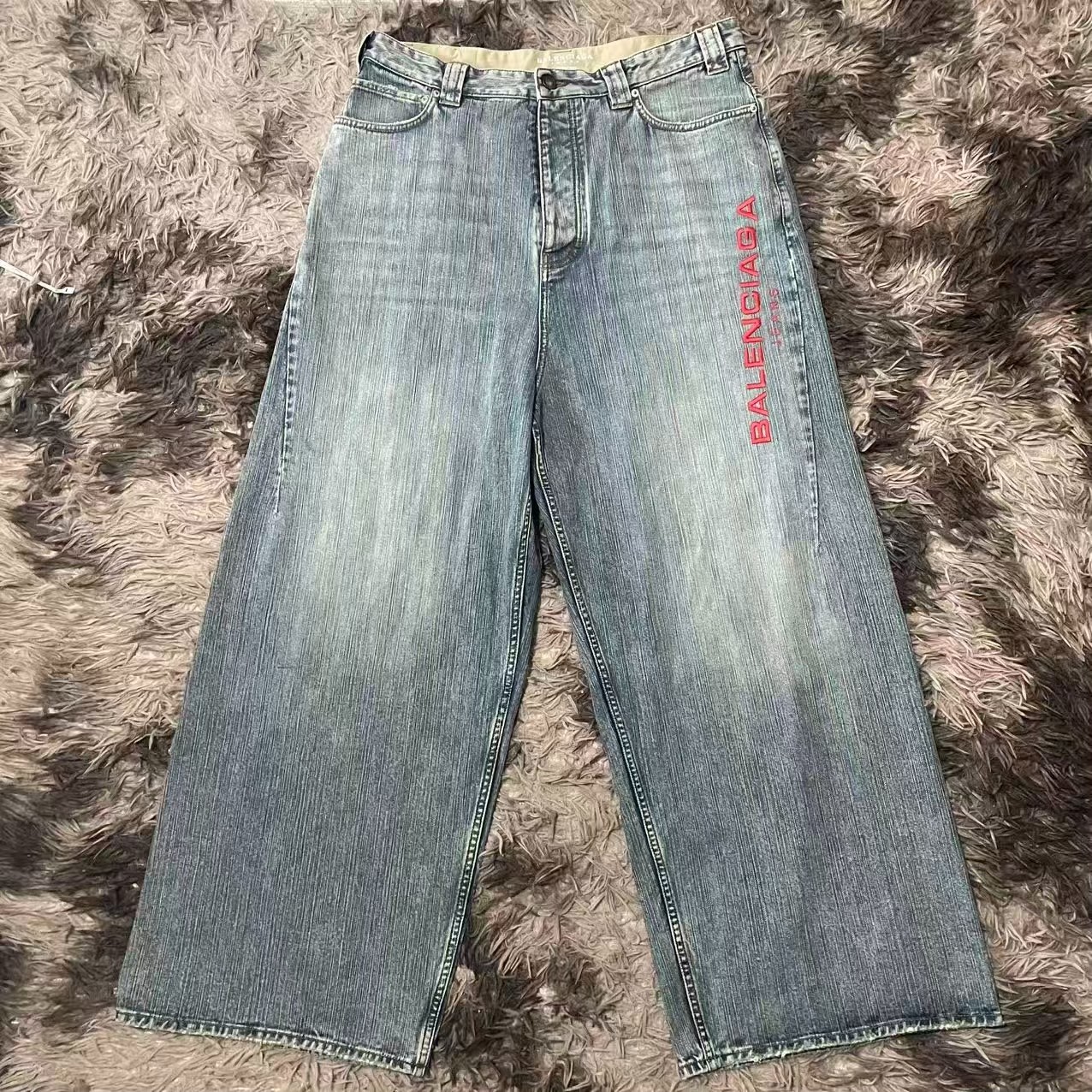 Balenciaga 25SS Red Logo Wide-Leg Jeans