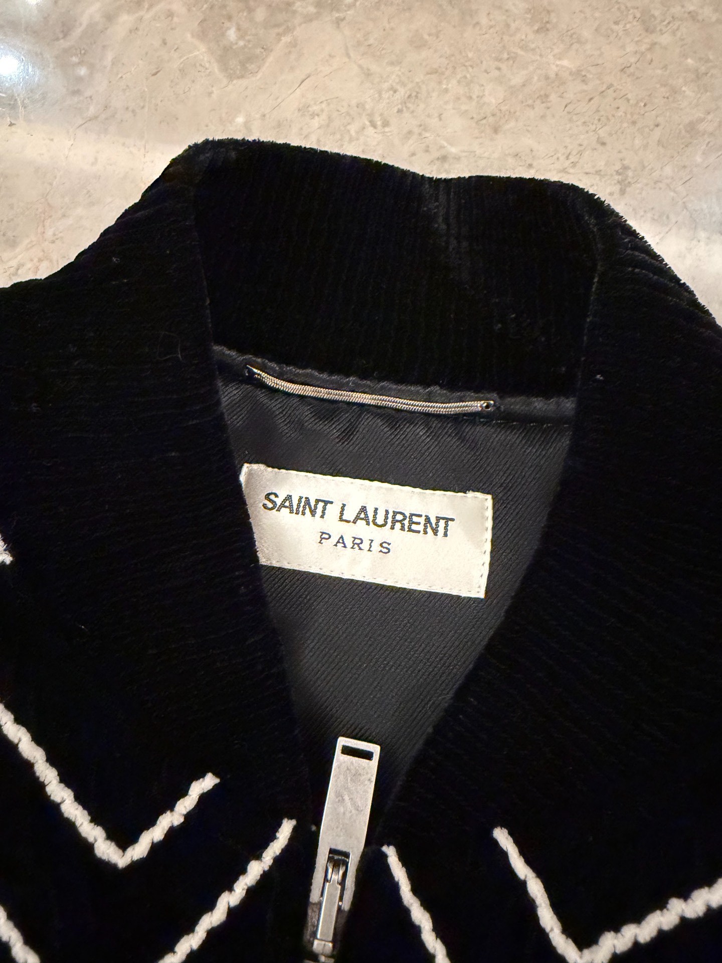 Saint Laurent Velvet Striped Bomber Jacket — back