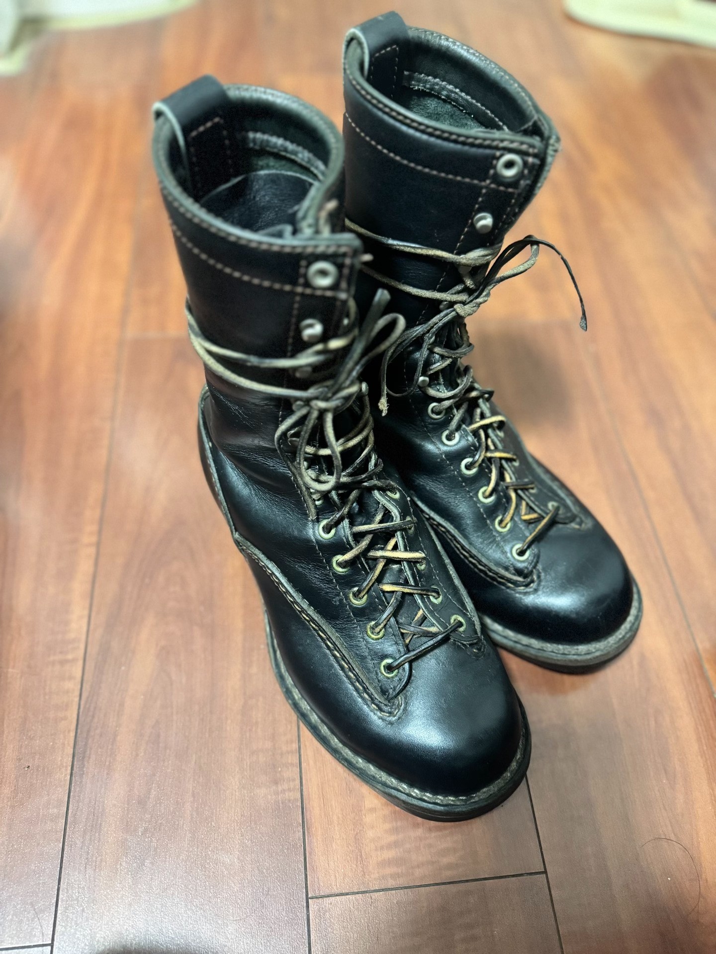 Wesco Short Face Black Leather Boots — front