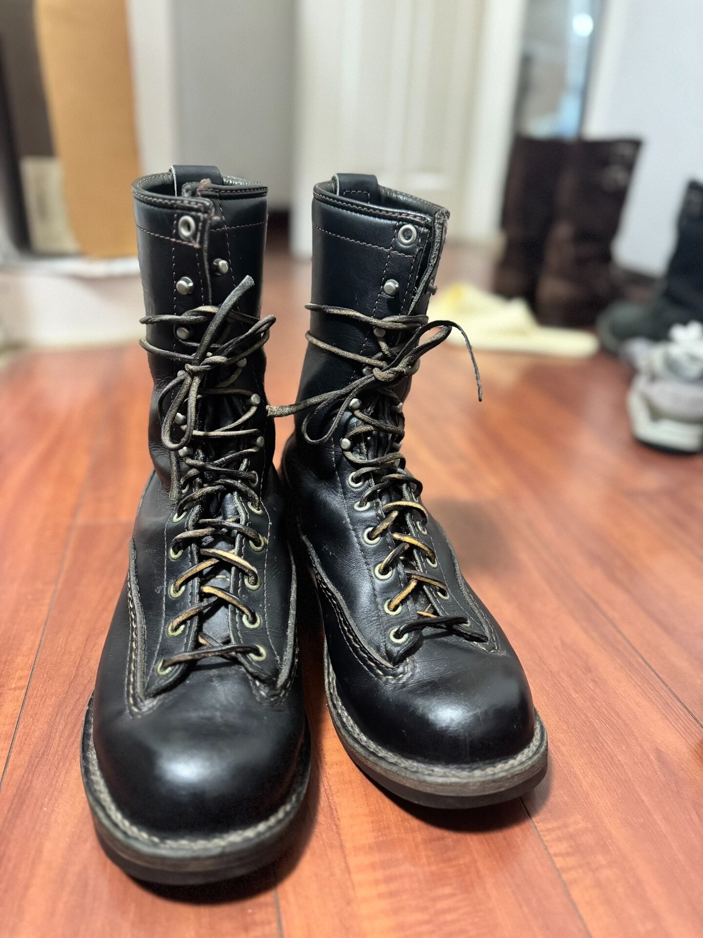 Wesco Short Face Black Leather Boots — detail