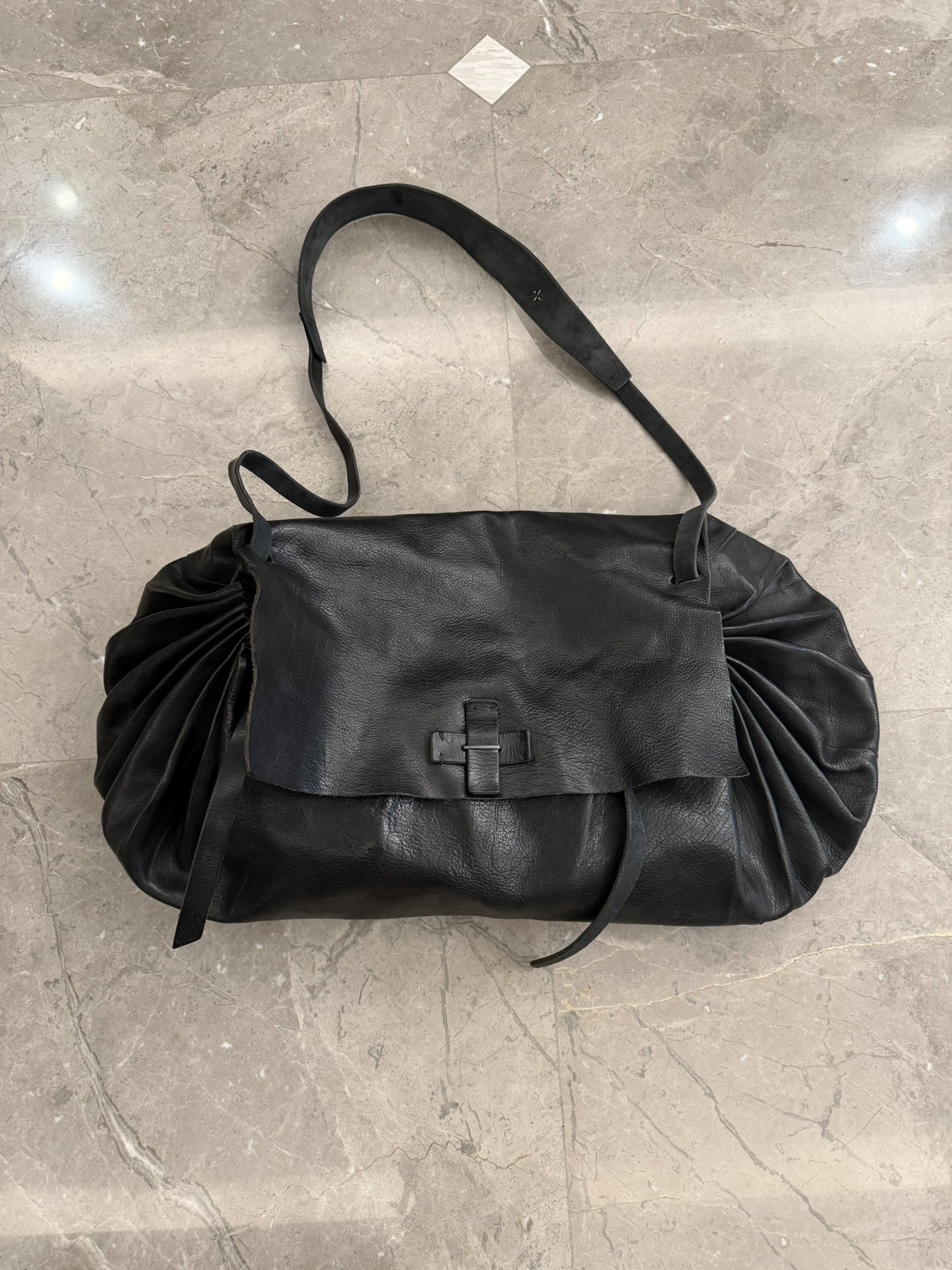 MA+ Black Leather Accordion Crossbody