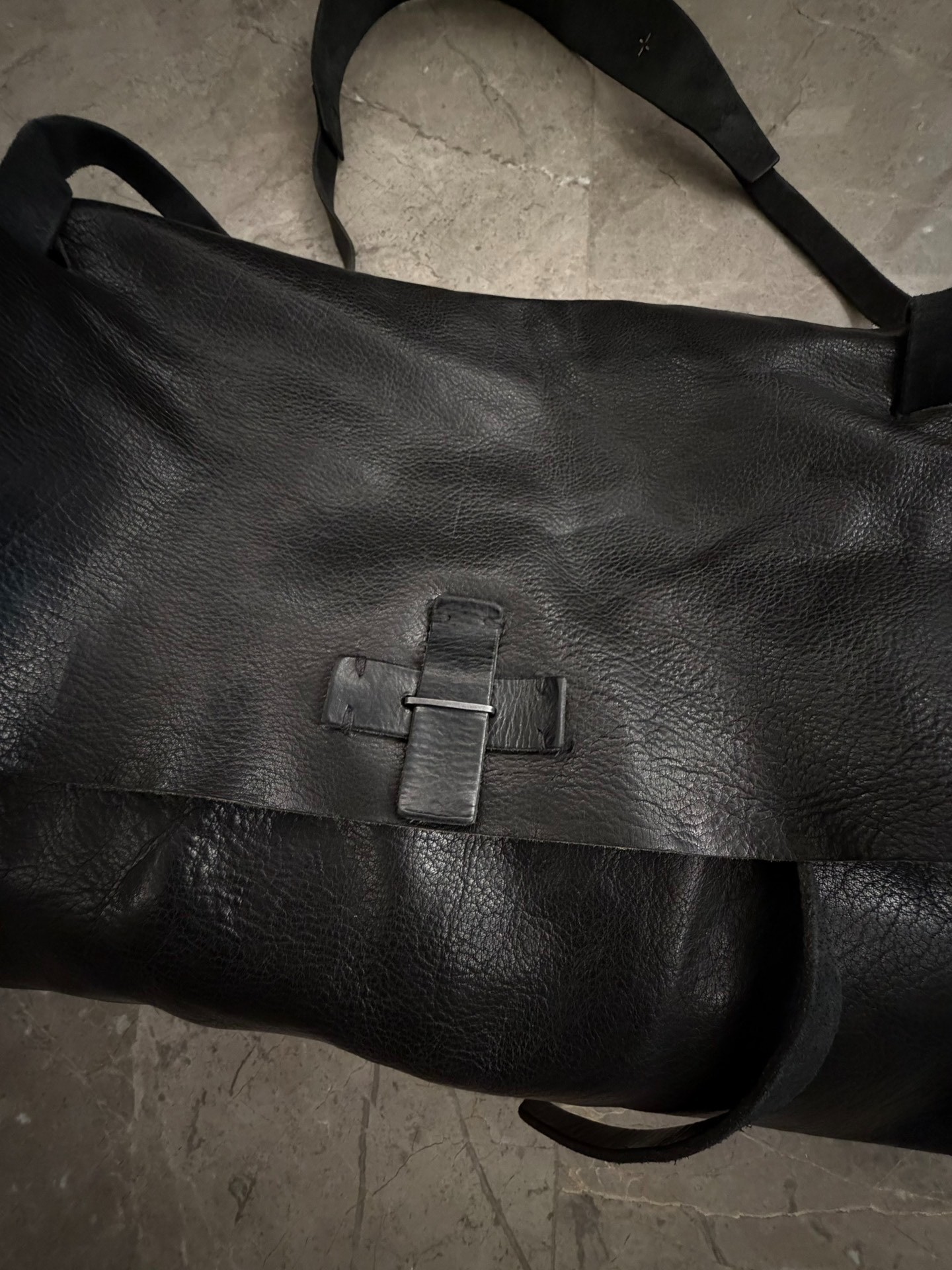 MA+ Black Leather Accordion Crossbody — detail