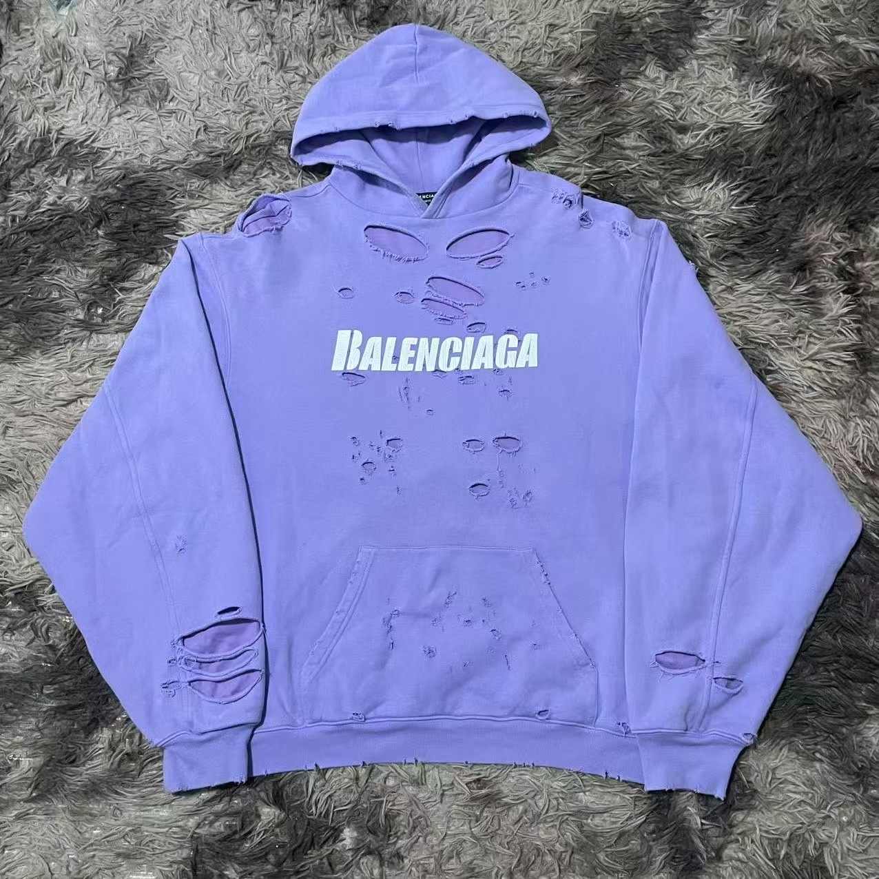 Balenciaga Lavender Distressed Hoodie