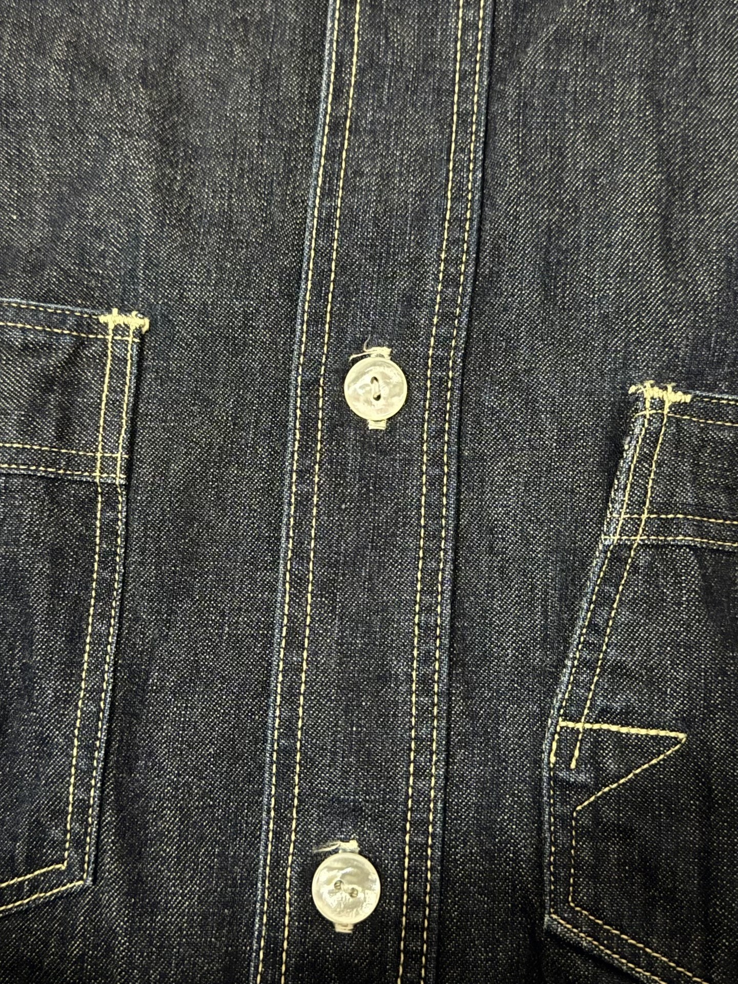 Freewheelers Rare Asymmetric Pocket Denim Shirt — label