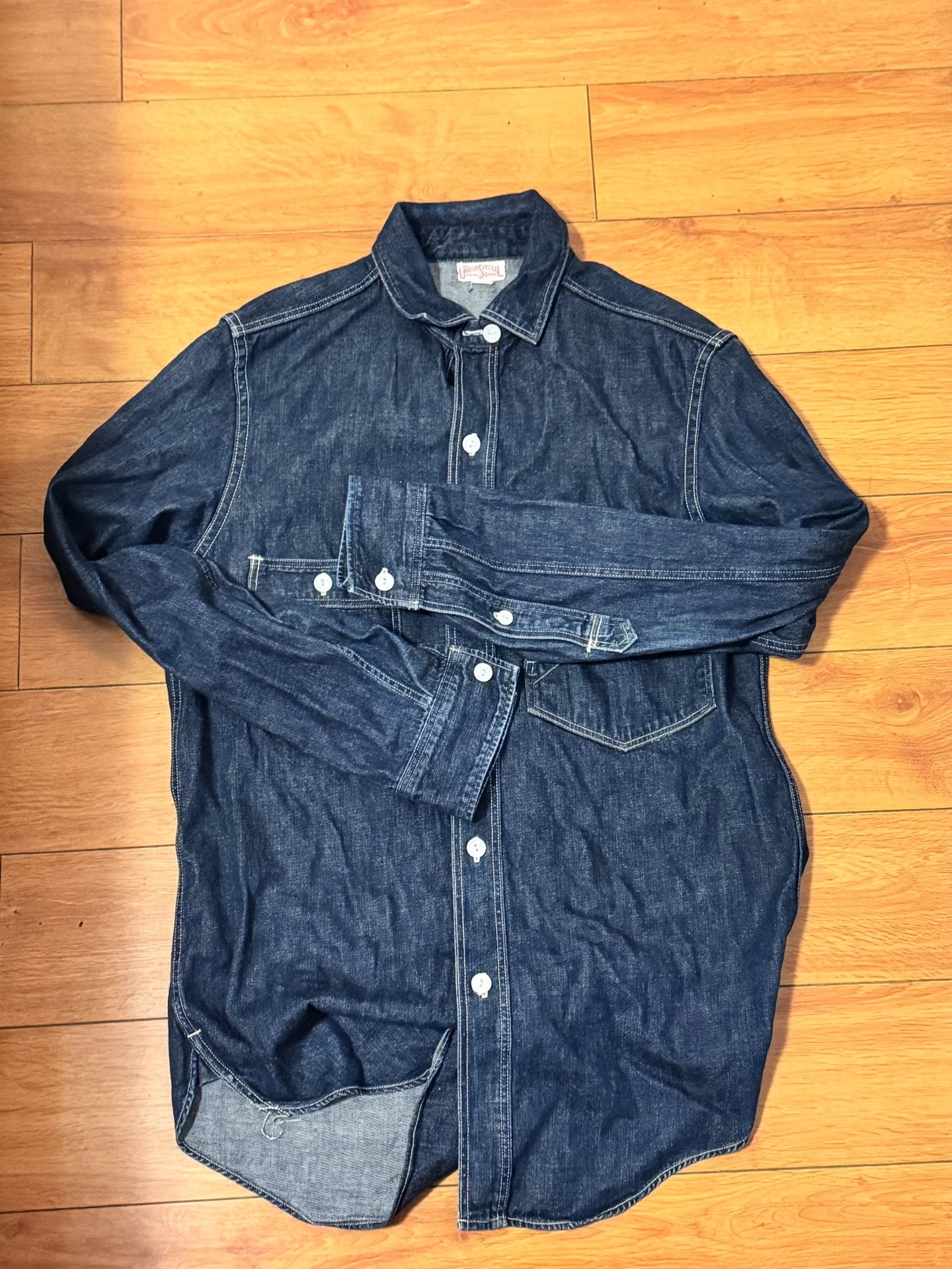 Freewheelers Rare Asymmetric Pocket Denim Shirt — front