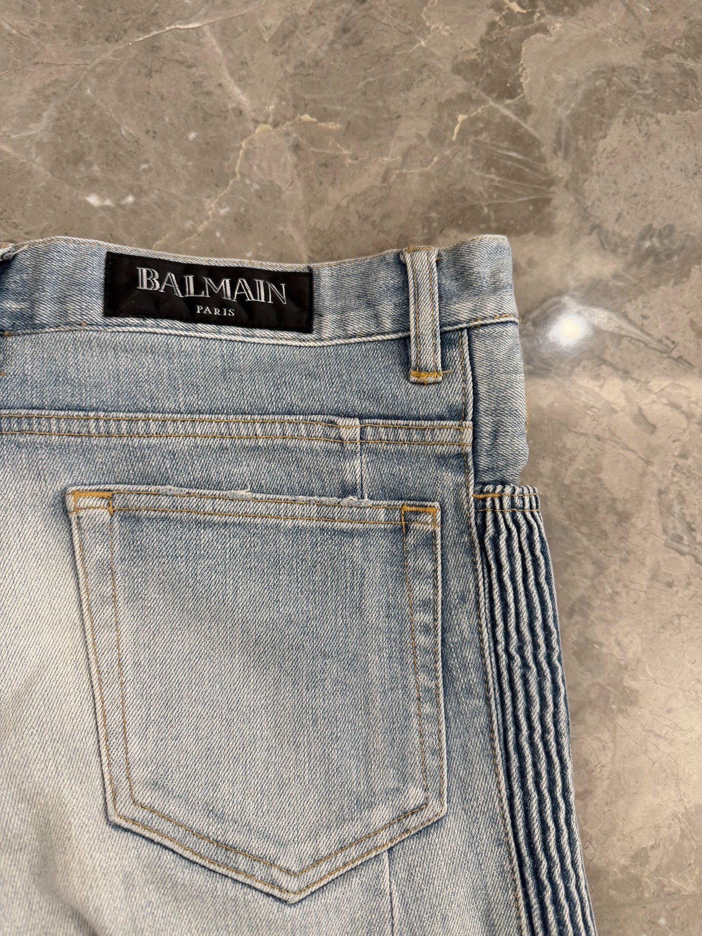 Balmain Washed Blue Straight-Leg Jeans — detail