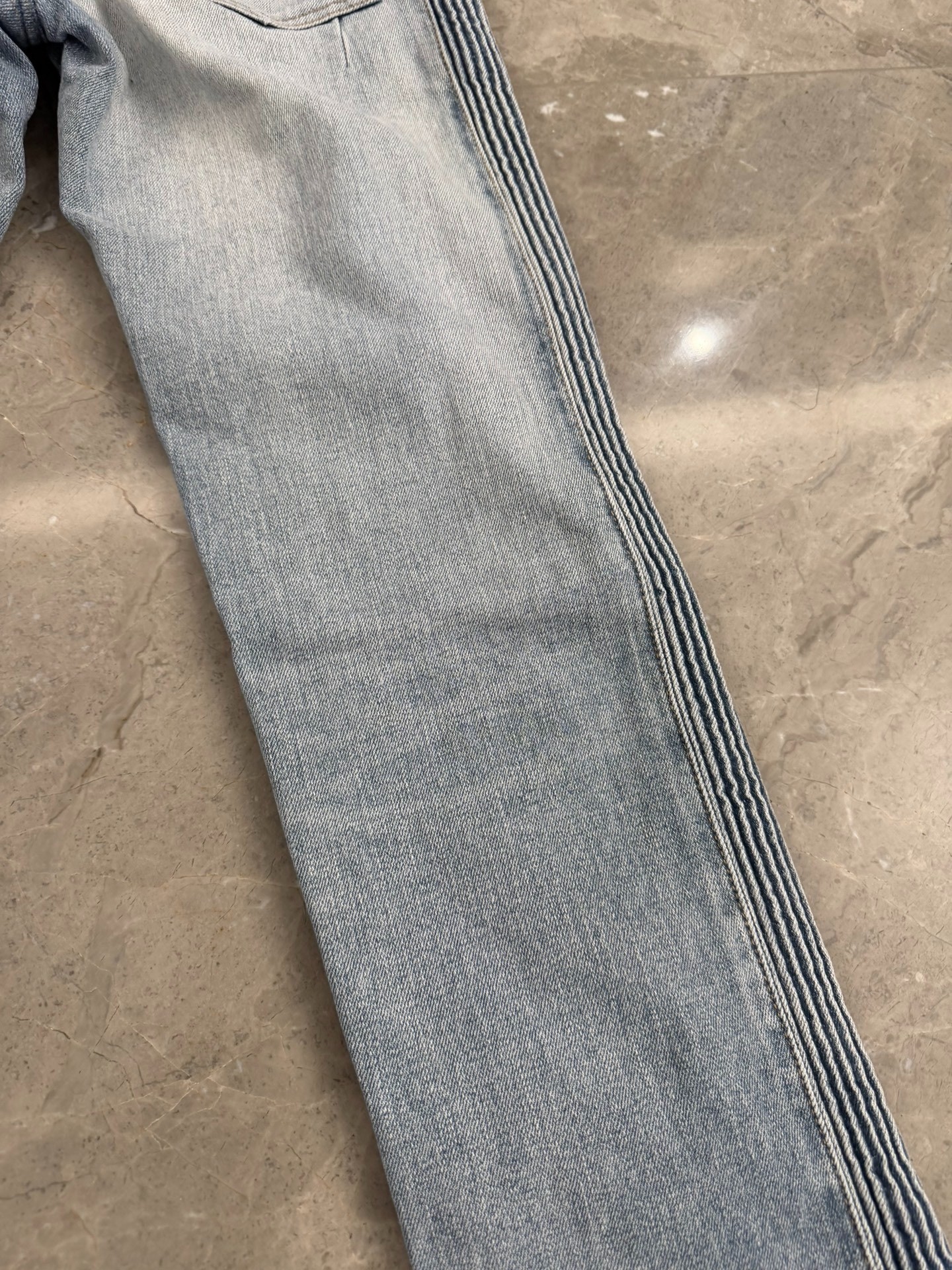 Balmain Washed Blue Straight-Leg Jeans — back