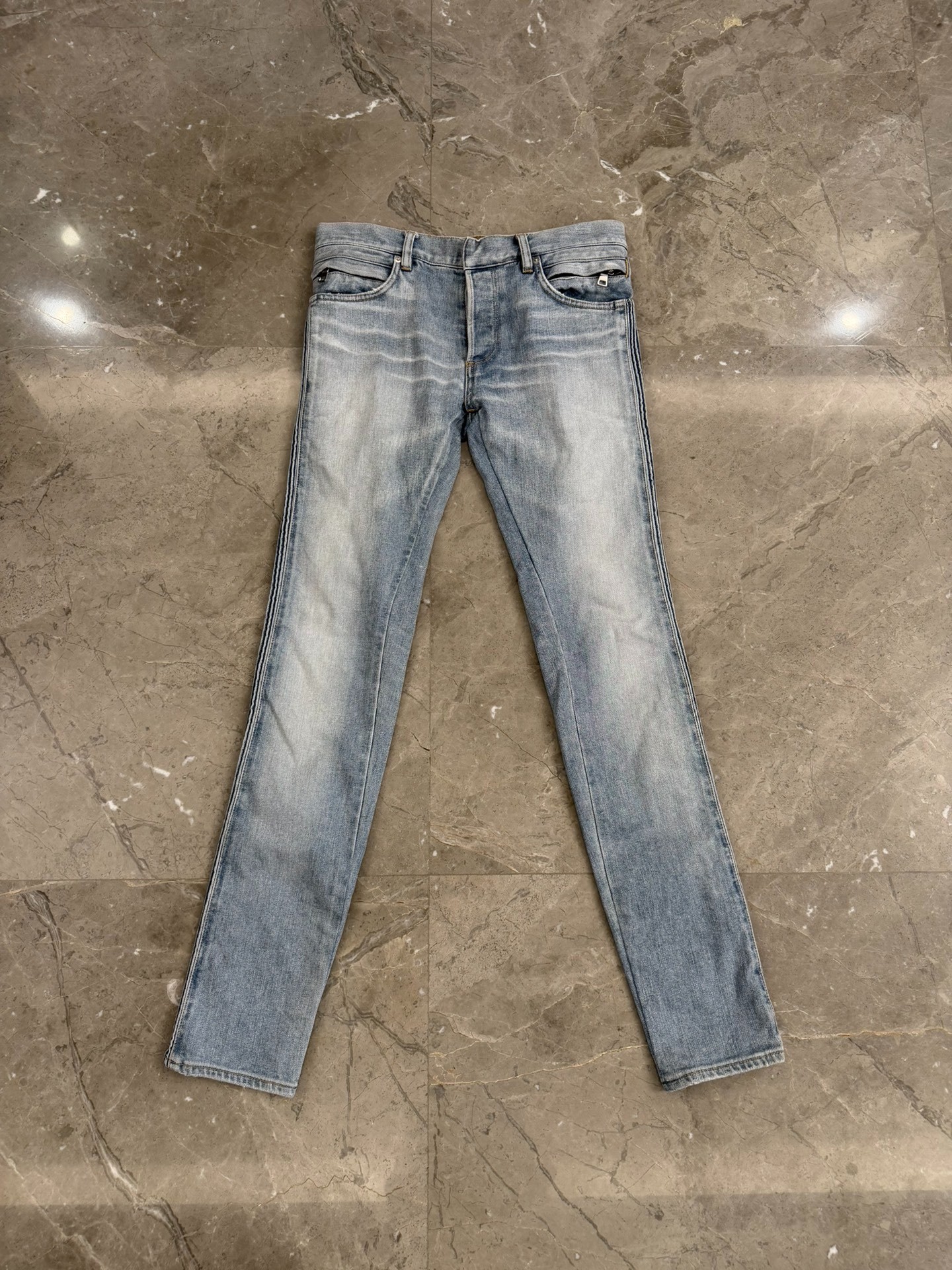 Balmain Washed Blue Straight-Leg Jeans — front