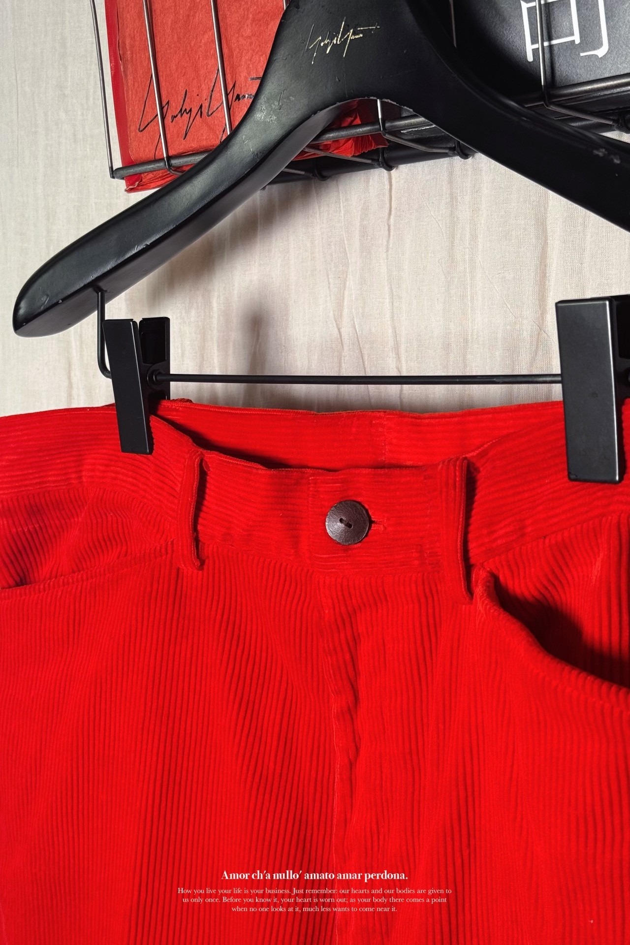 Yohji Yamamoto 02AW Red Corduroy Pants — label