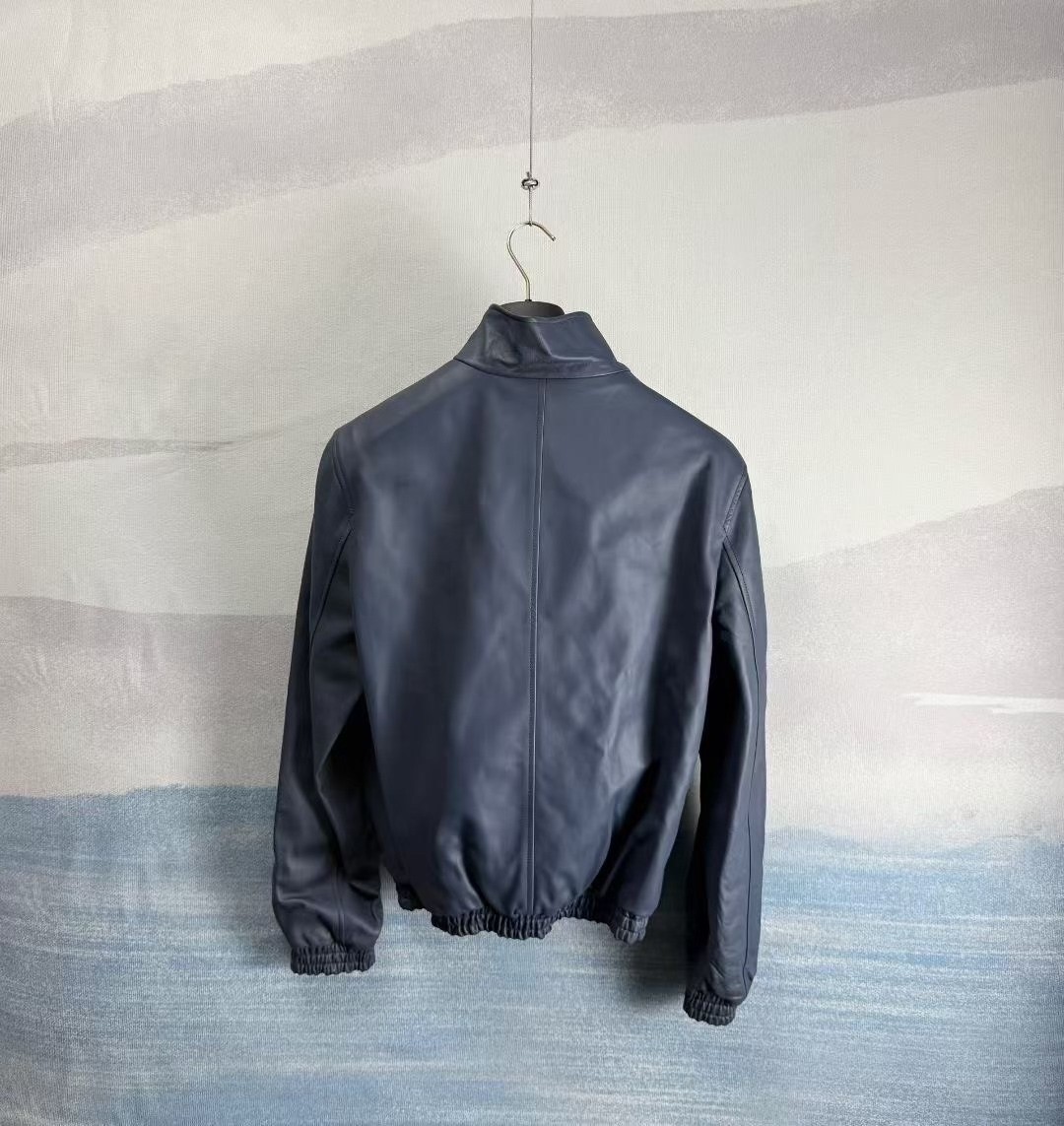Louis Vuitton Dark Blue Full-Zip Leather Jacket — detail