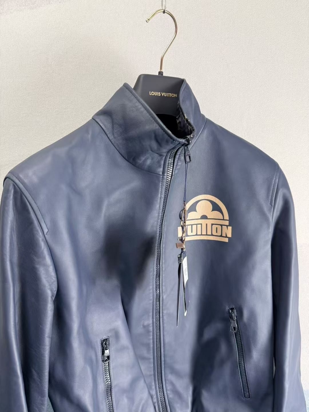 Louis Vuitton Dark Blue Full-Zip Leather Jacket — front