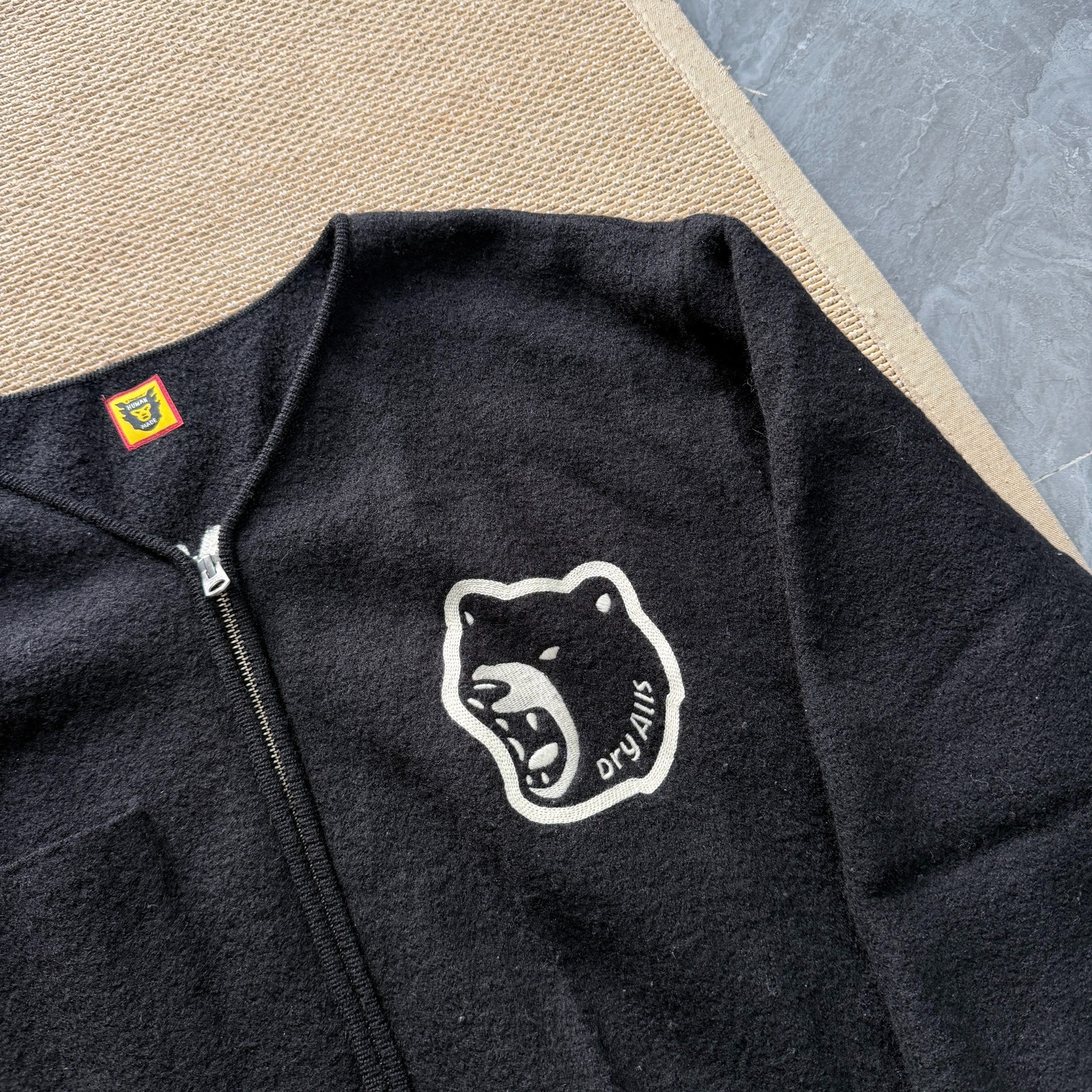 Human Made Black Bear Fleece Zip Cardigan — detail