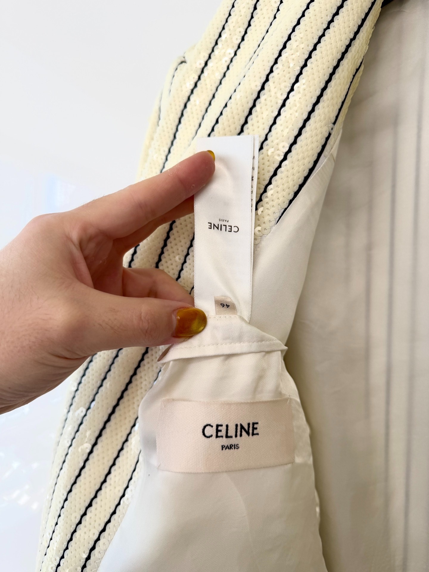 Celine White Striped Sequin Blazer — back