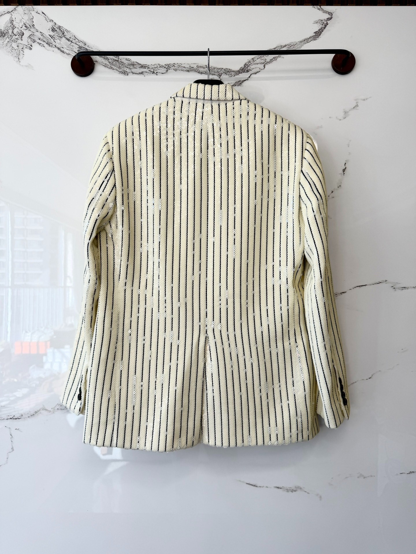 Celine White Striped Sequin Blazer — detail