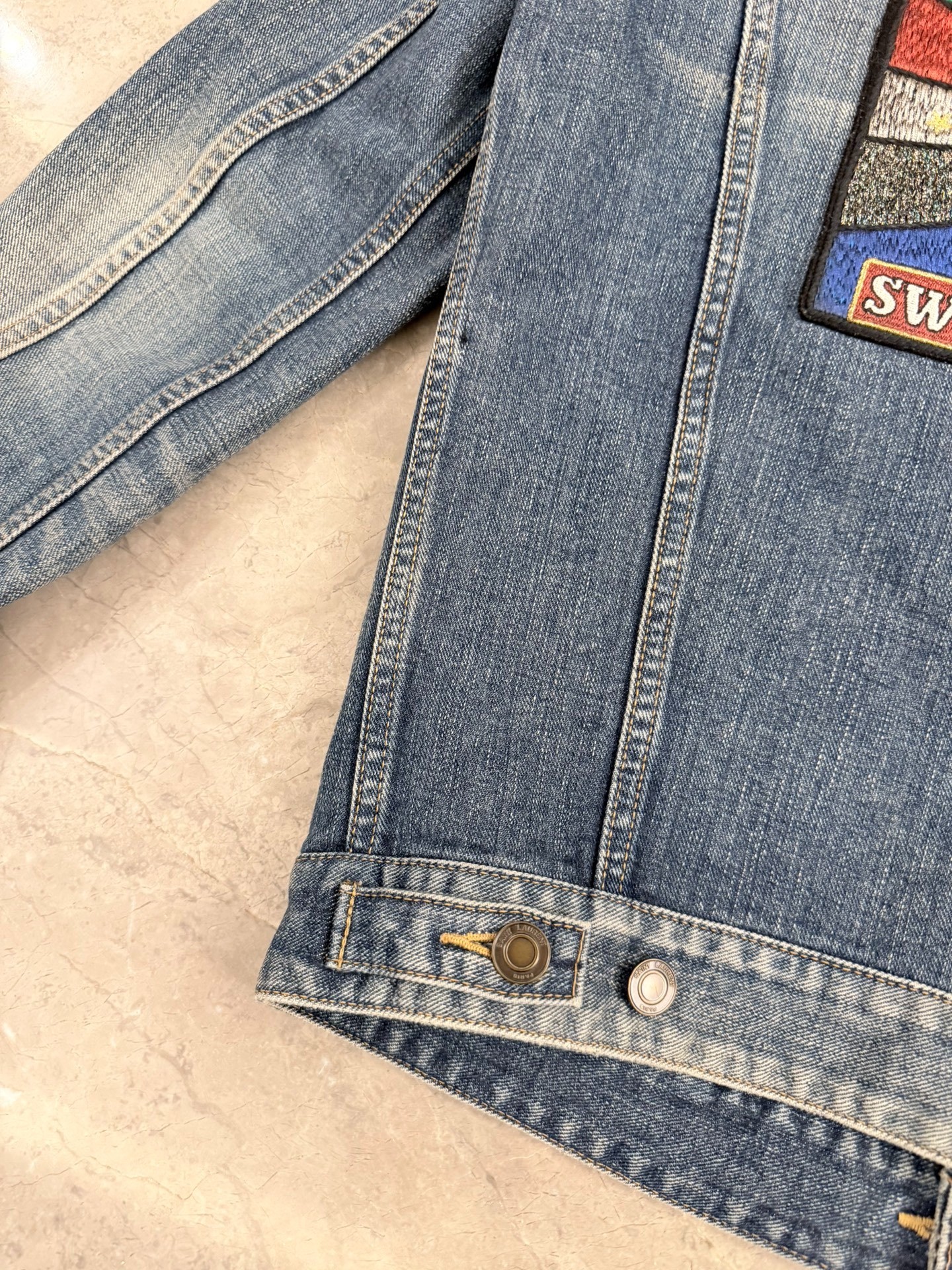 Saint Laurent 16FW Shark Embroidery Denim Jacket — label