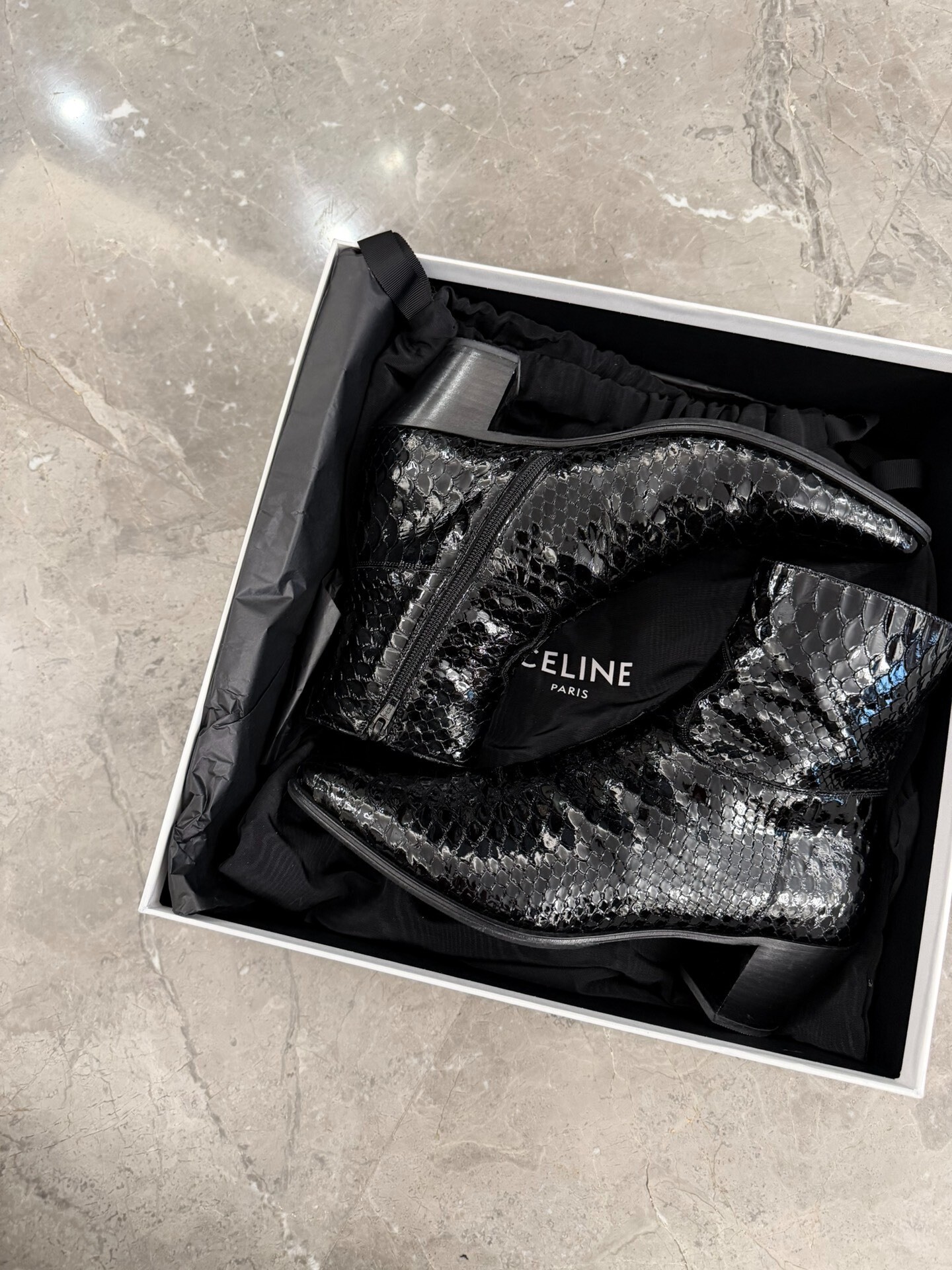 Celine Hedi Slimane Snake Skin Chelsea Boots — back