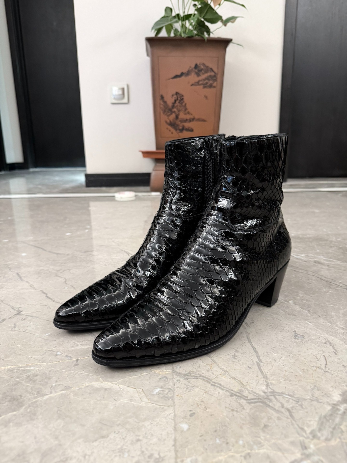 Celine Hedi Slimane Snake Skin Chelsea Boots — label