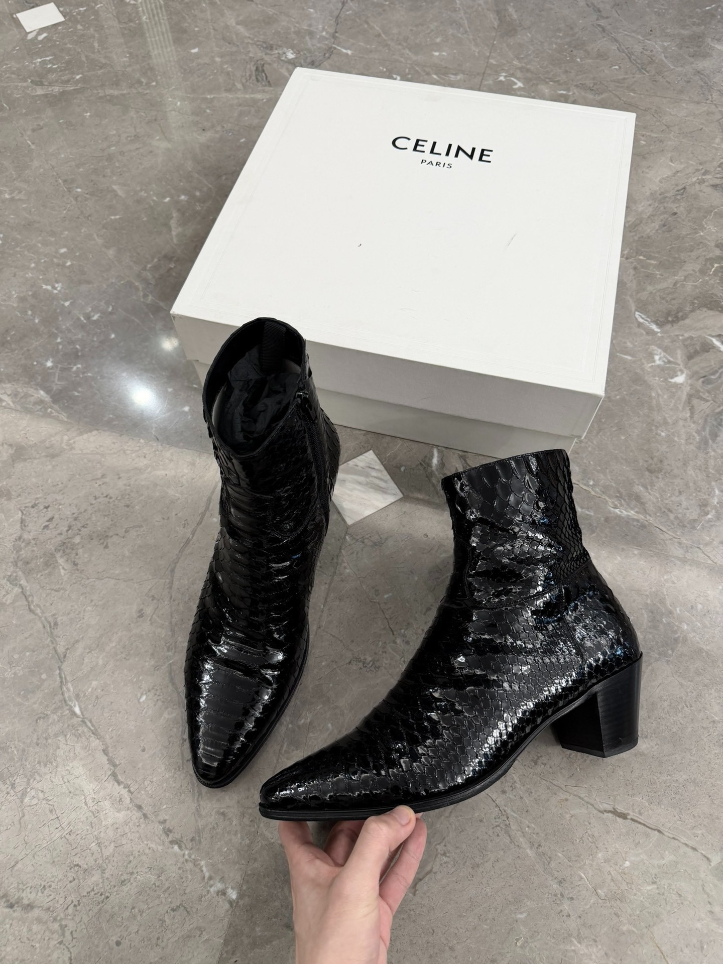 Celine Hedi Slimane Snake Skin Chelsea Boots — front