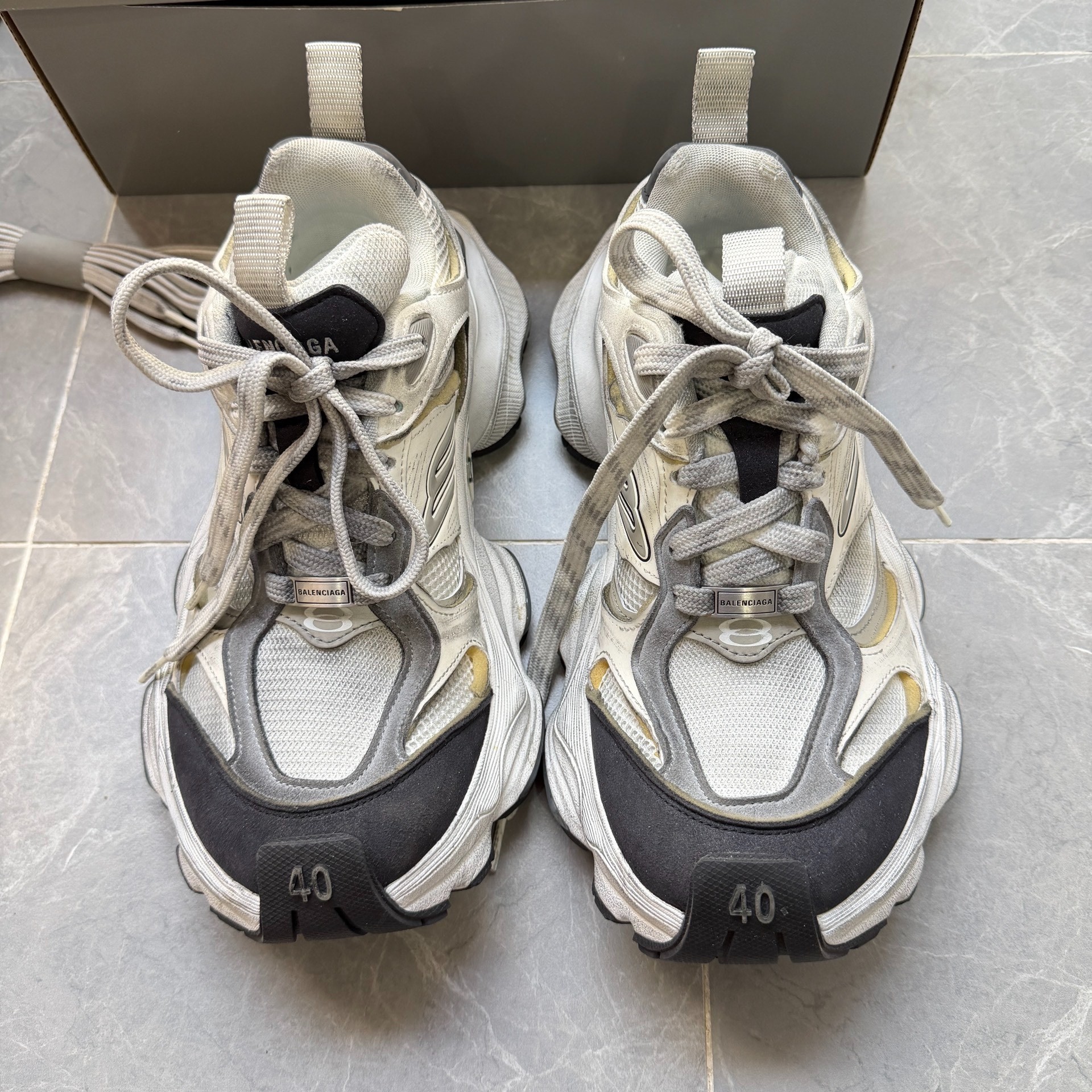 Balenciaga Cargo Distressed White-Gray Sneakers — back