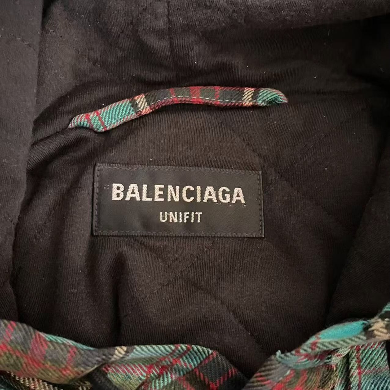 Balenciaga Hooded Plaid Long-Sleeve Shirt — detail