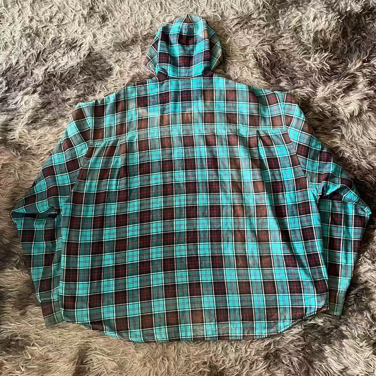 Balenciaga Hooded Plaid Long-Sleeve Shirt — front
