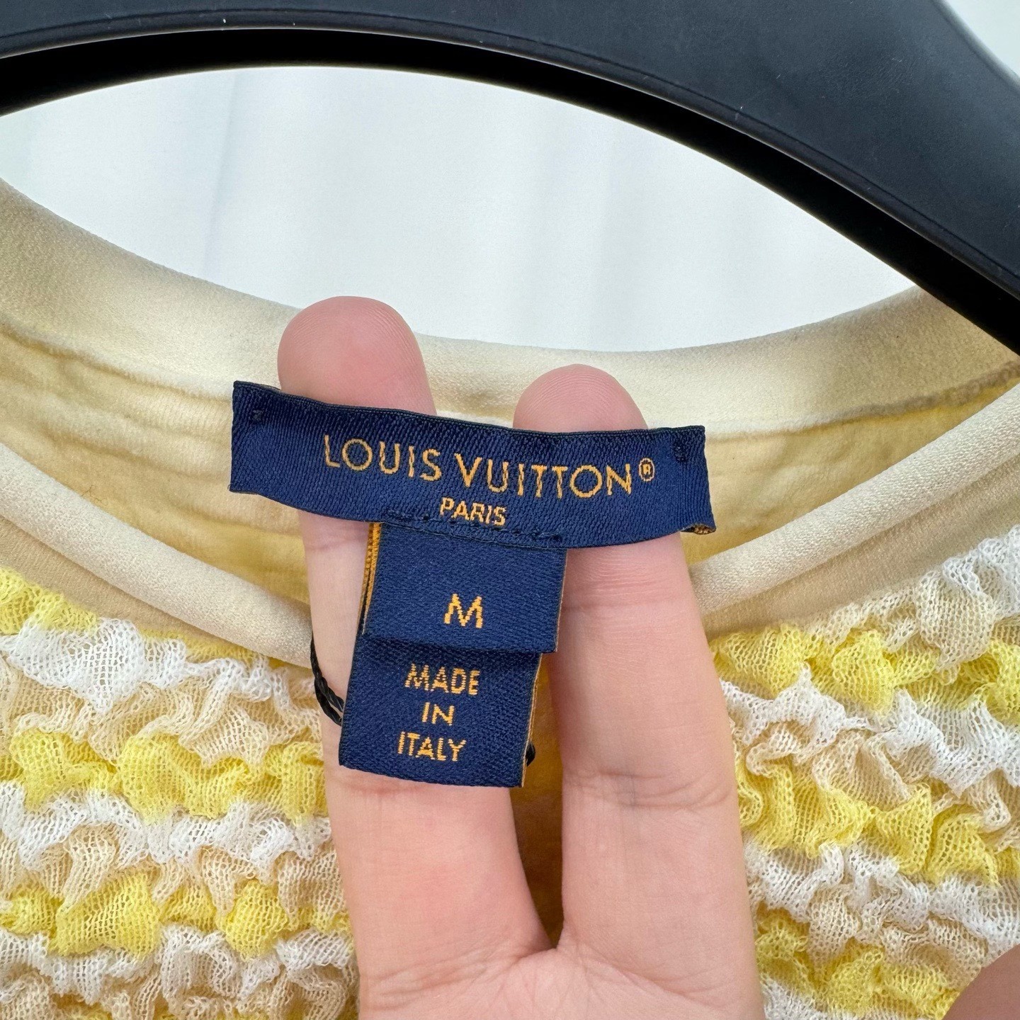 Louis Vuitton Yellow Ruched Leather Tab Top — label