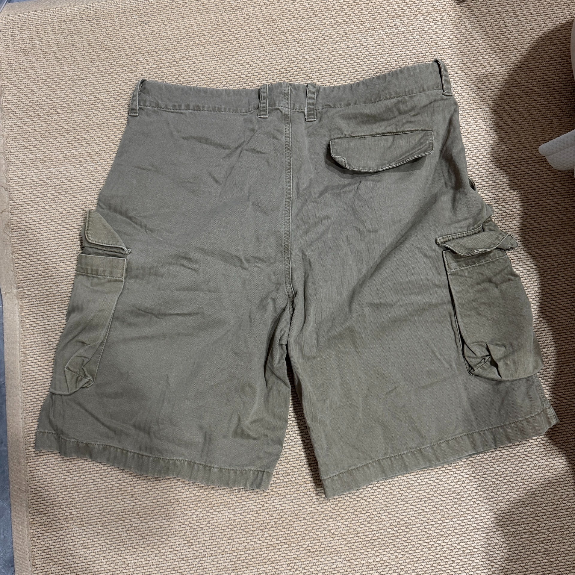 Our Legacy Faded Olive Cargo Shorts — front