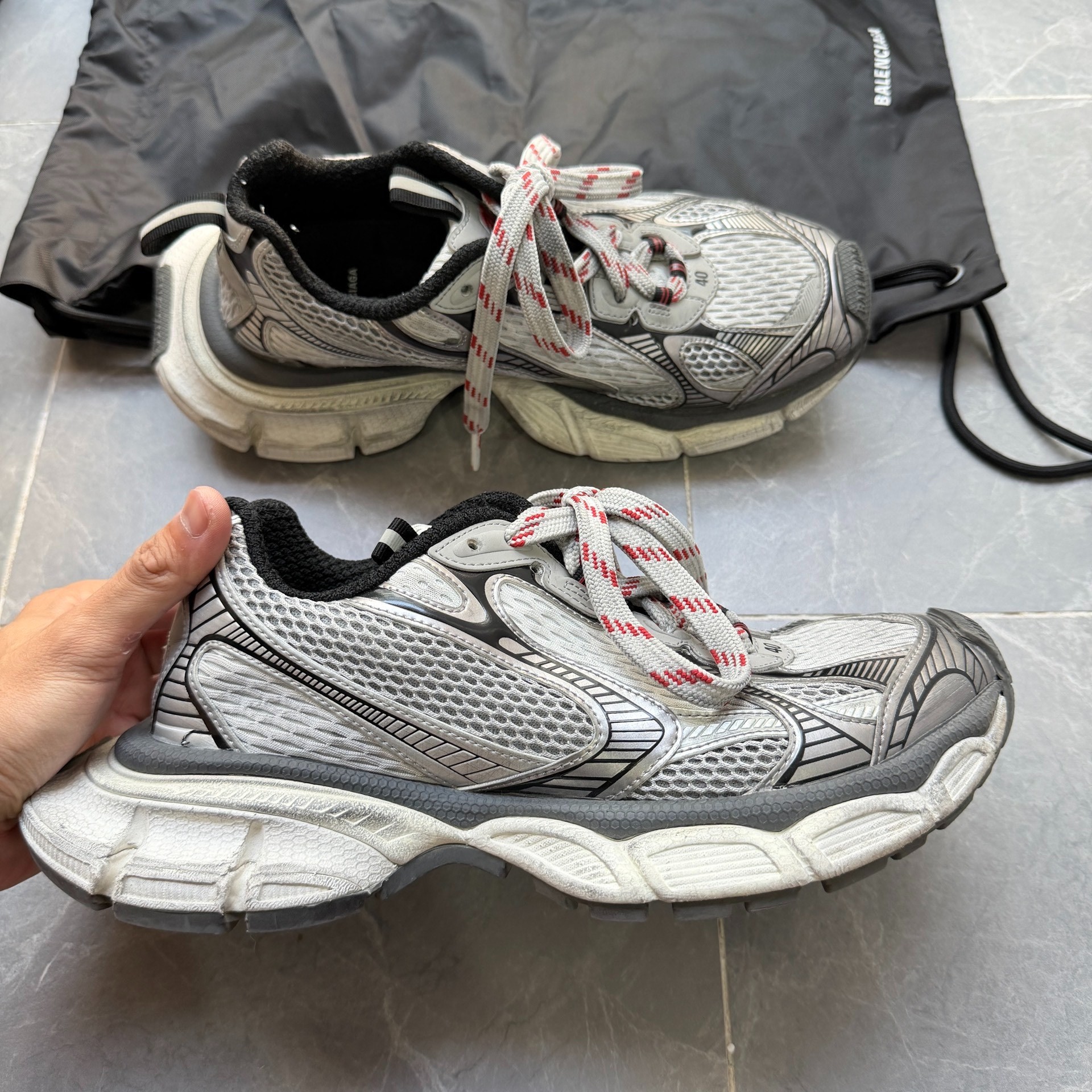 Balenciaga 3XL White Gray Red Sneakers — front