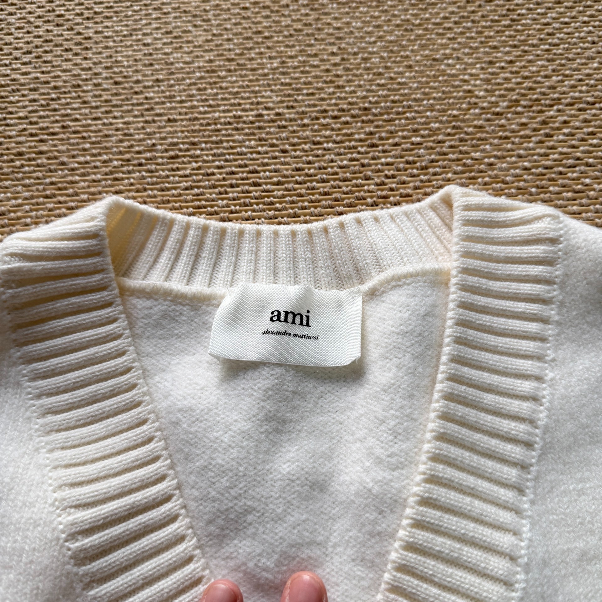 AMI Red Heart Off-white Wool Vest — detail