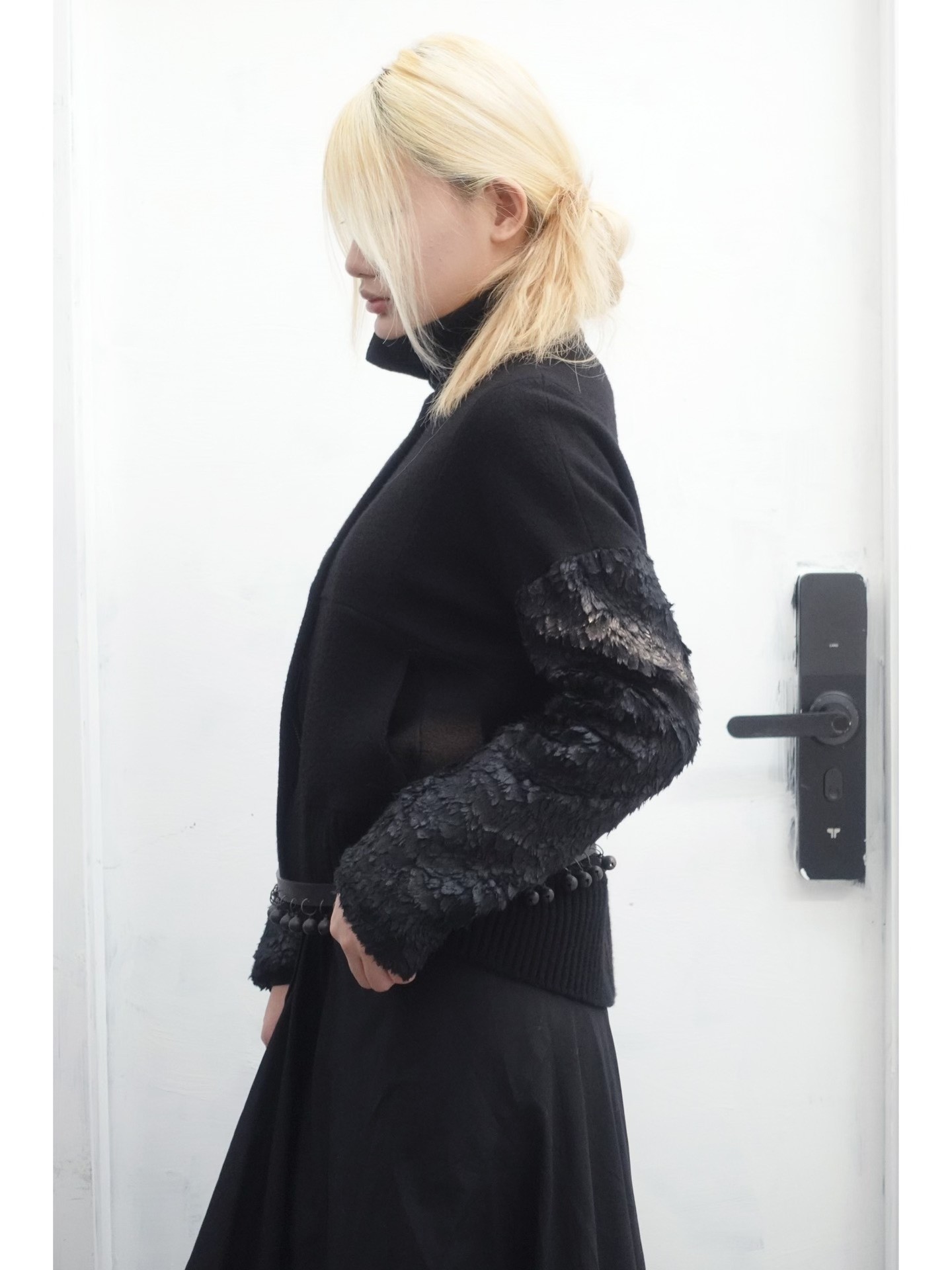 Ann Demeulemeester Black Feather Short Jacket — front