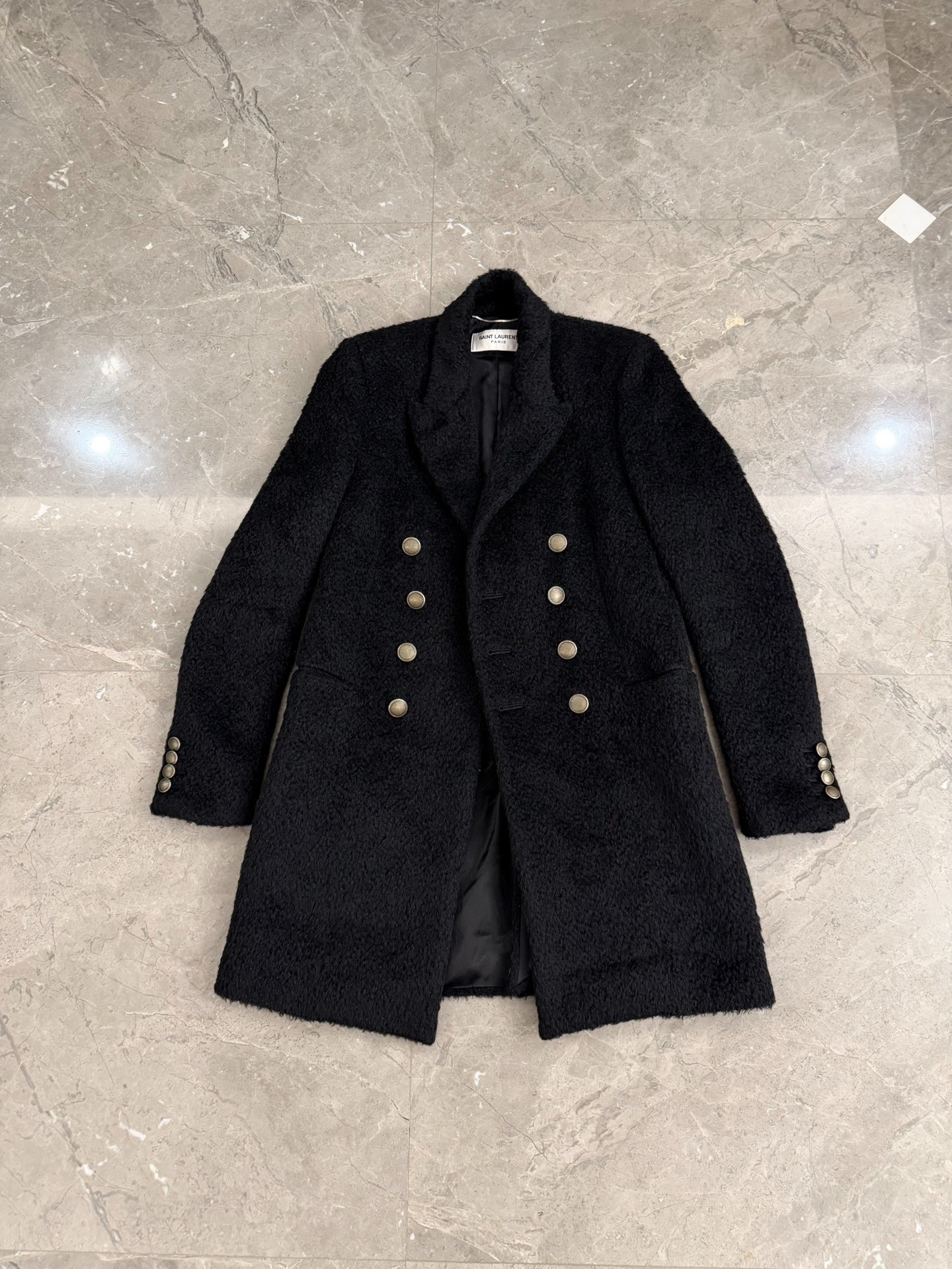 Saint Laurent Wool Mohair Blend Fur Coat — front