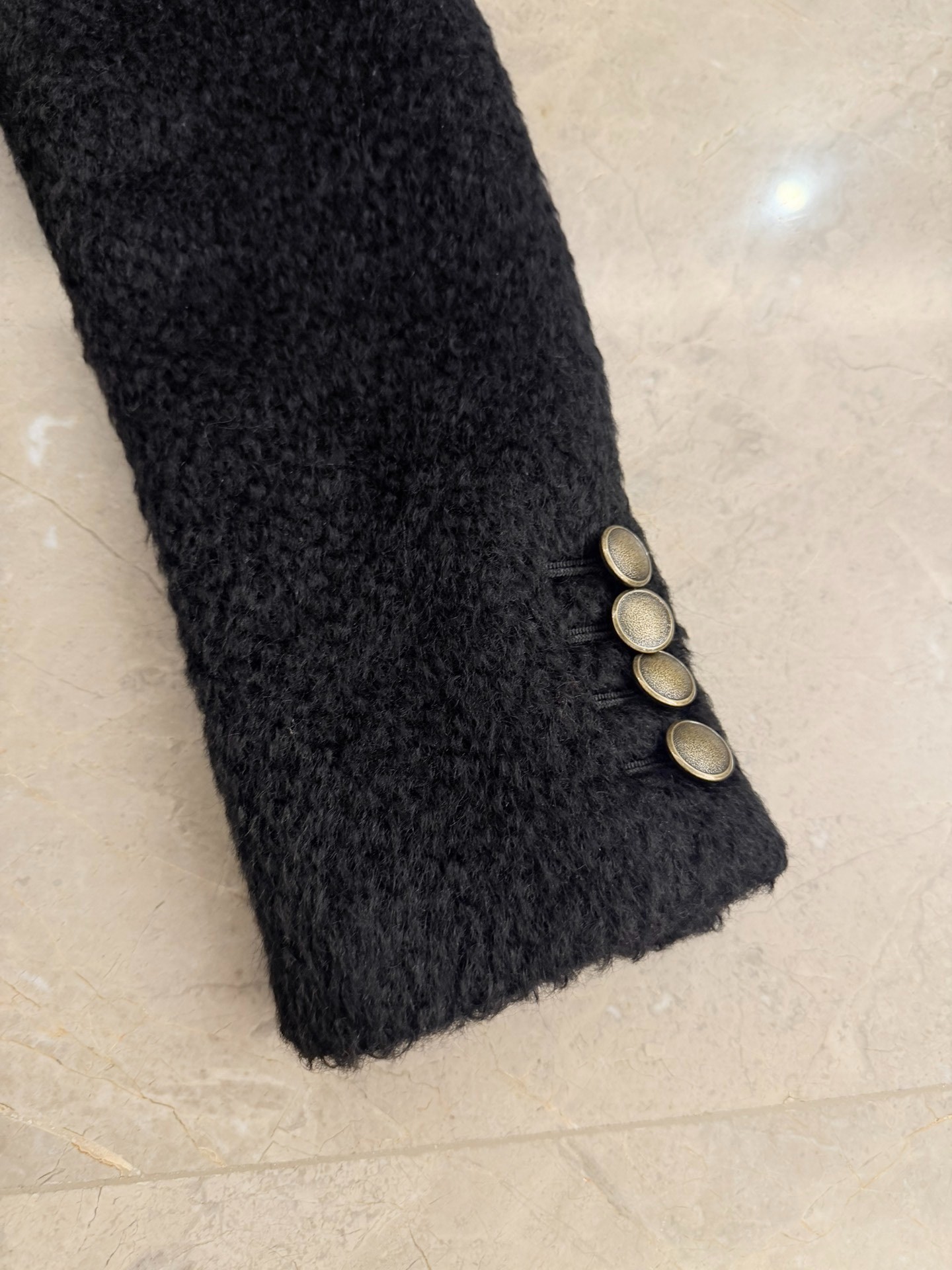 Saint Laurent Wool Mohair Blend Fur Coat — label