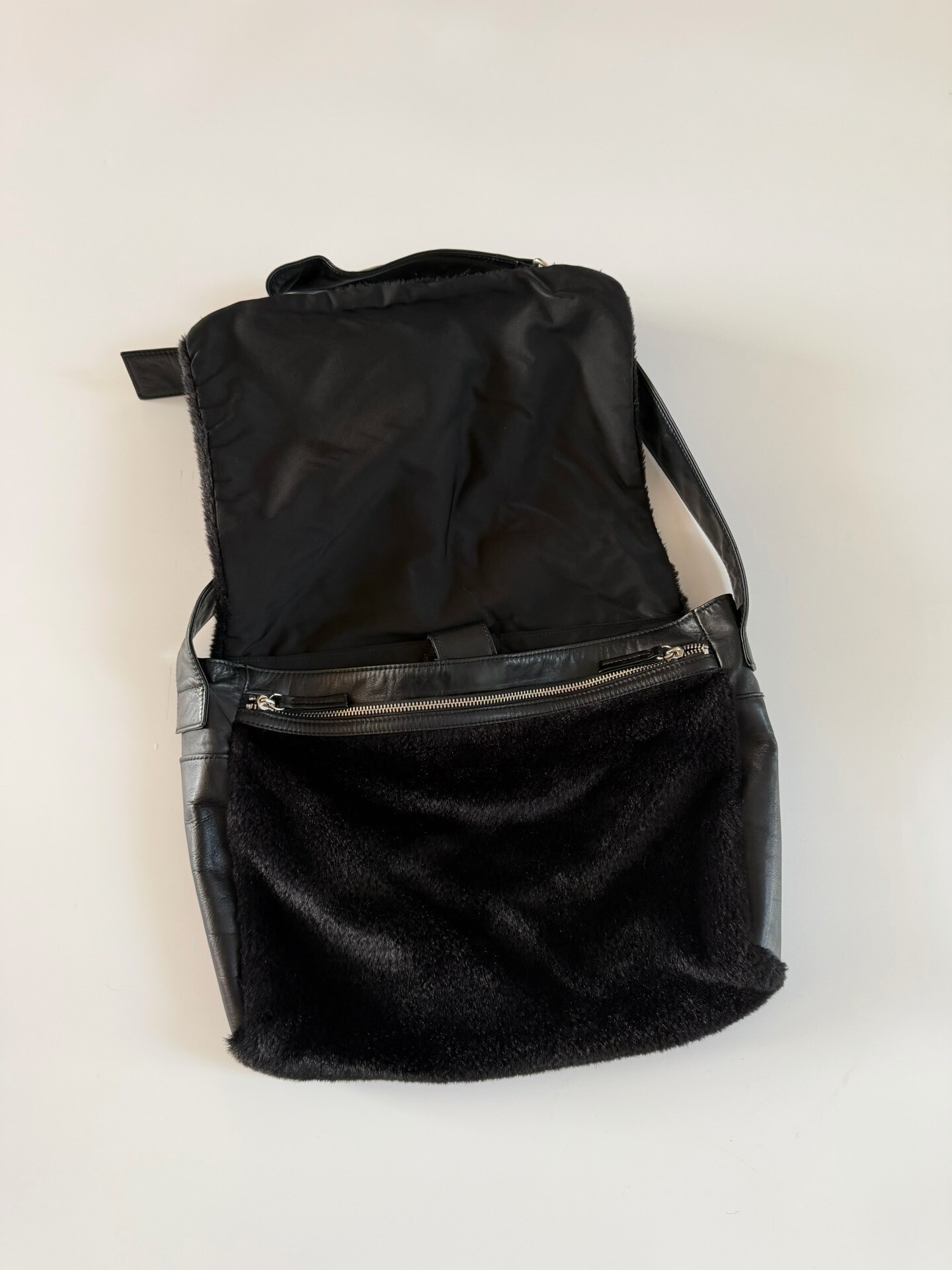 Yohji Yamamoto Leather Fur Crossbody Bag — front
