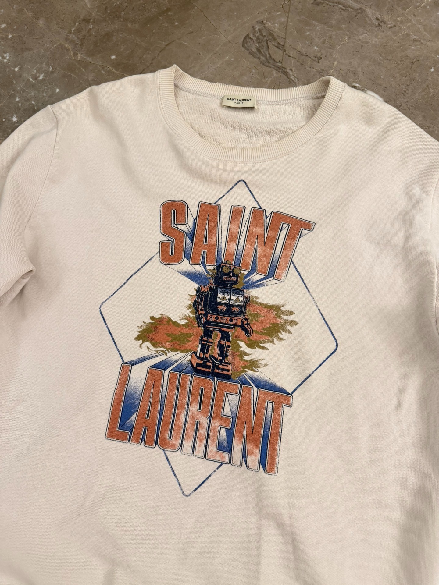 Saint Laurent White Robot Print Hoodie — back